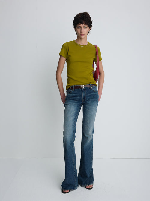 (W) LOW-RISE DENIM BOOTCUT TROUSERS_ WASHED MID BLUE