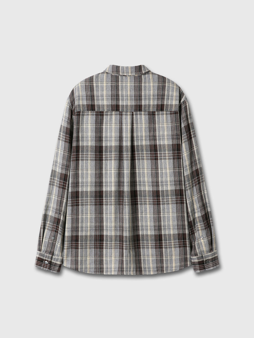 WASHED COTTON BLEND CHECK SHIRT_ GREY/BROWN