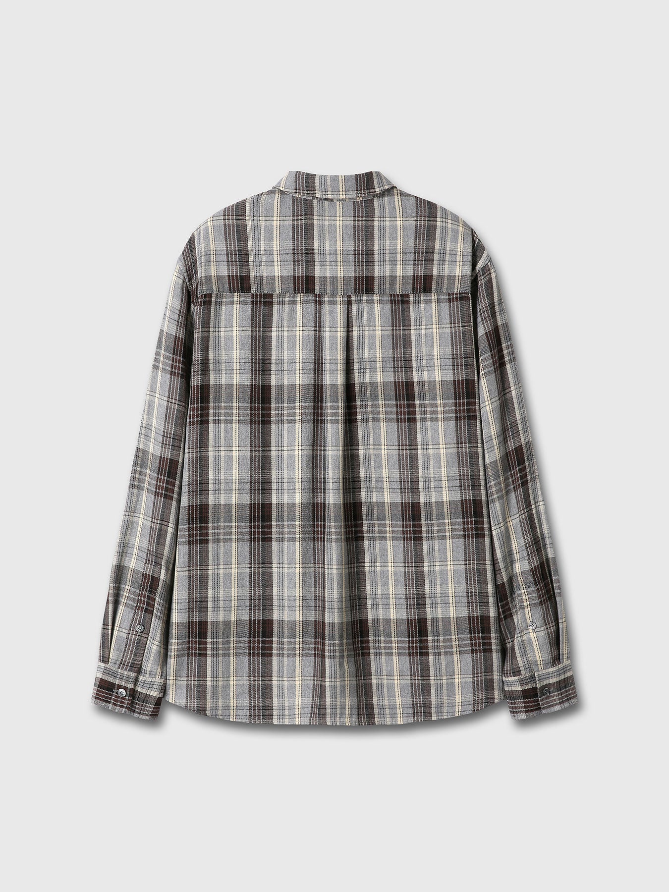 WASHED COTTON BLEND CHECK SHIRT_ GREY/BROWN