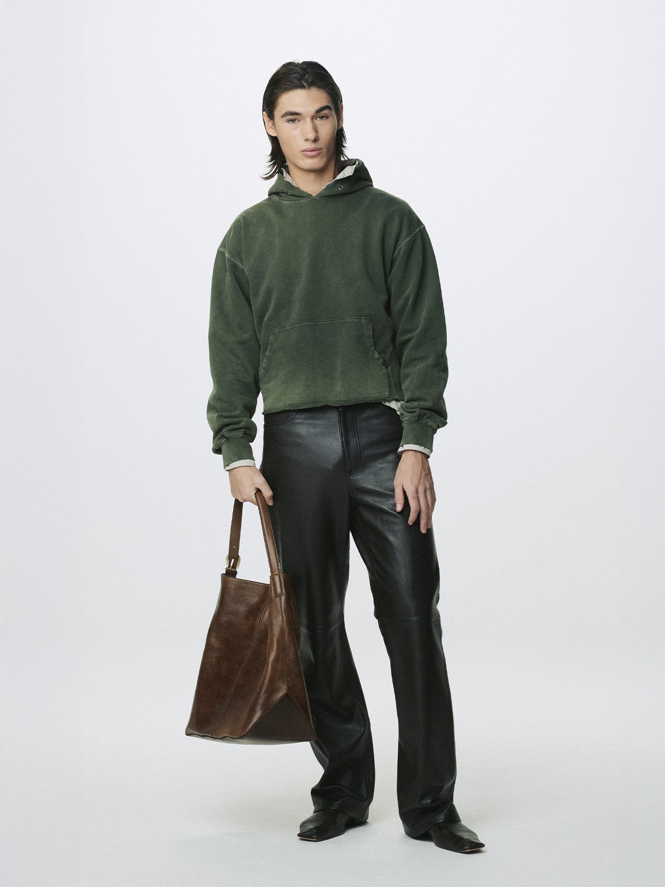 GARMENT DYED RAW EDGE HOODIE_ FADED GREEN