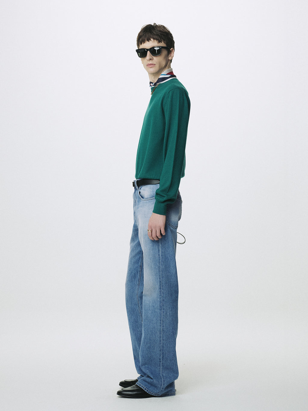 FLARED-LEG DISTRESSED DENIM JEANS_ FADED BLUE