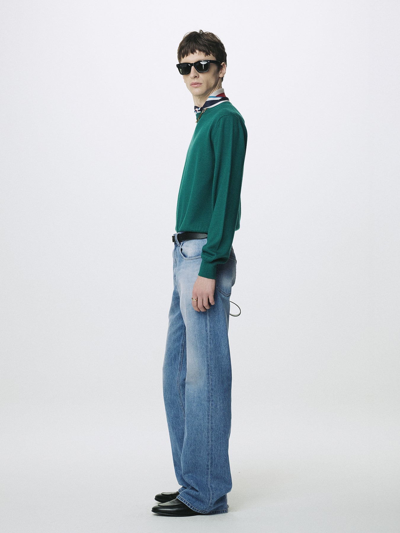 FLARED-LEG DISTRESSED DENIM JEANS_ FADED BLUE
