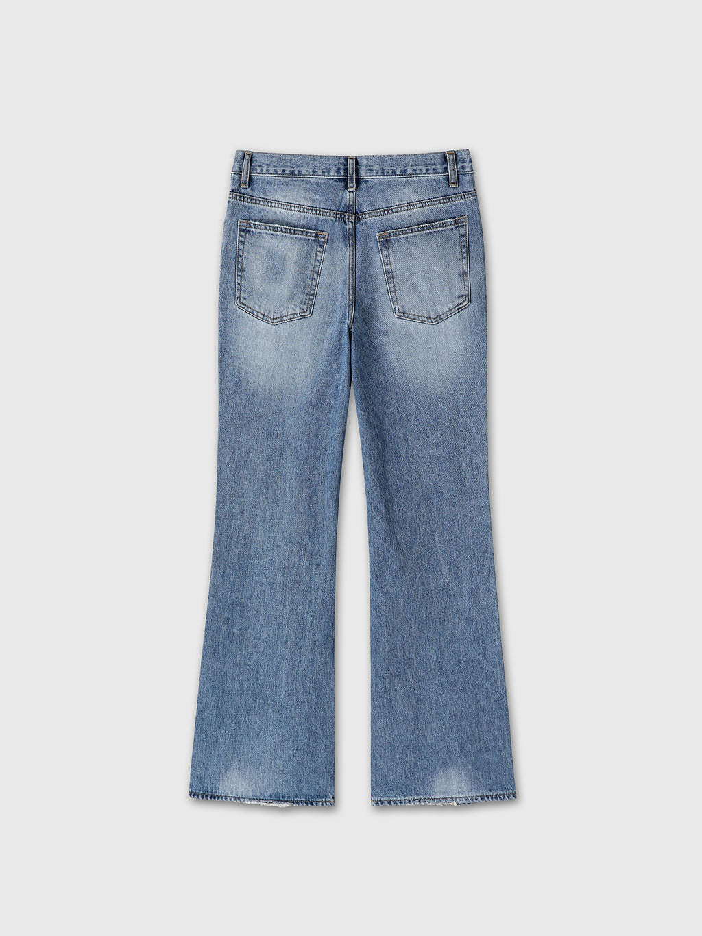 FLARED-LEG DISTRESSED DENIM JEANS_ FADED BLUE