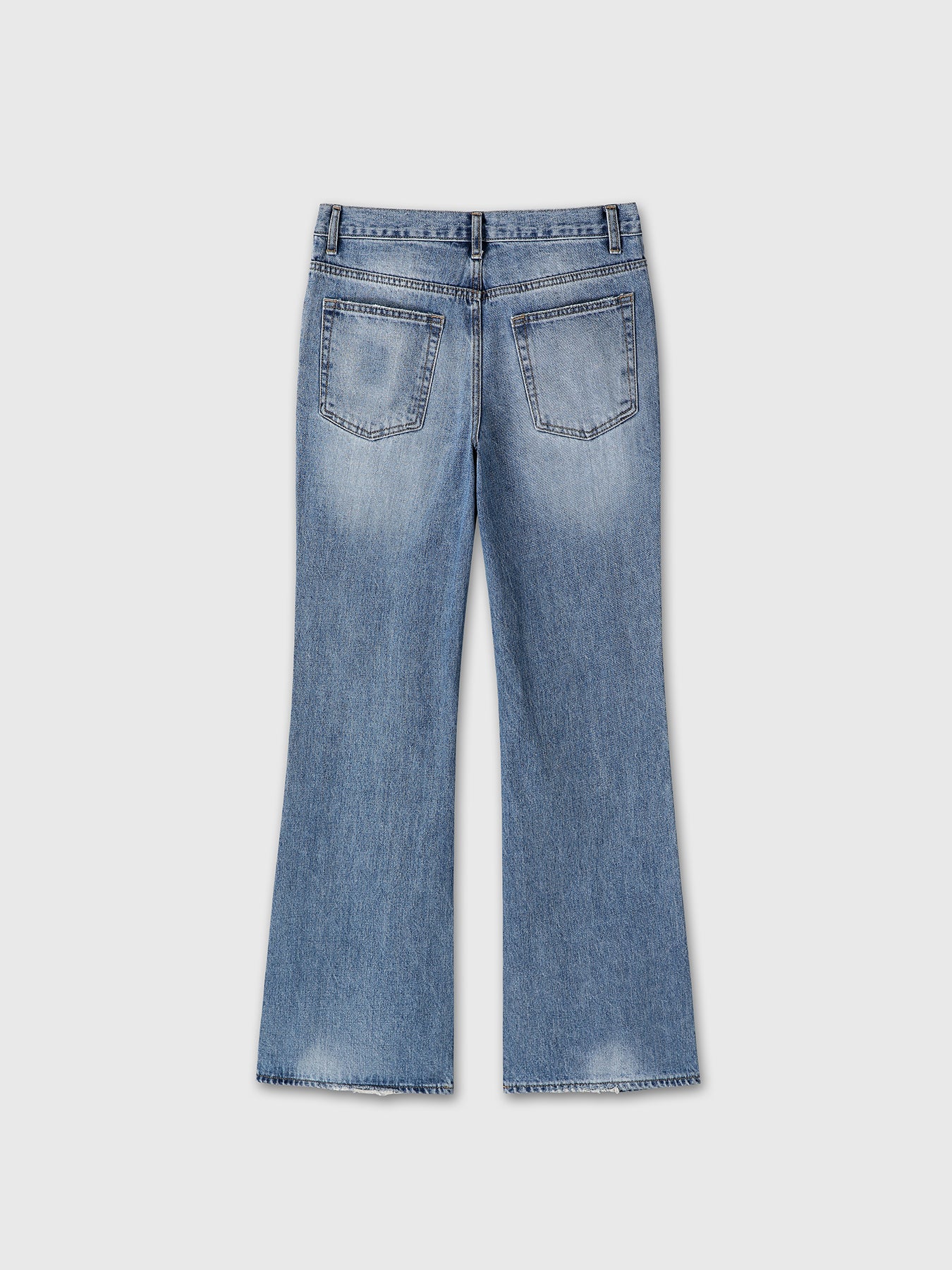 FLARED-LEG DISTRESSED DENIM JEANS_ FADED BLUE