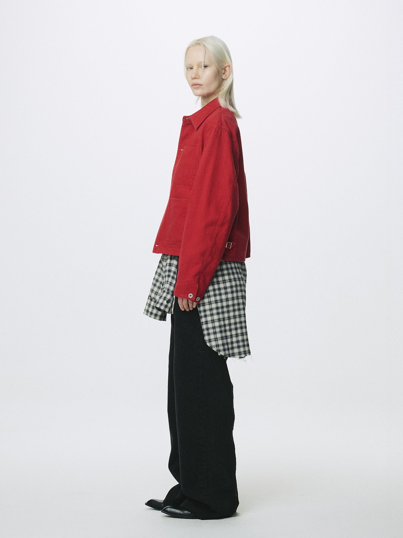 (W) SLUB COTTON CROPPED WORK JACKET_ RED