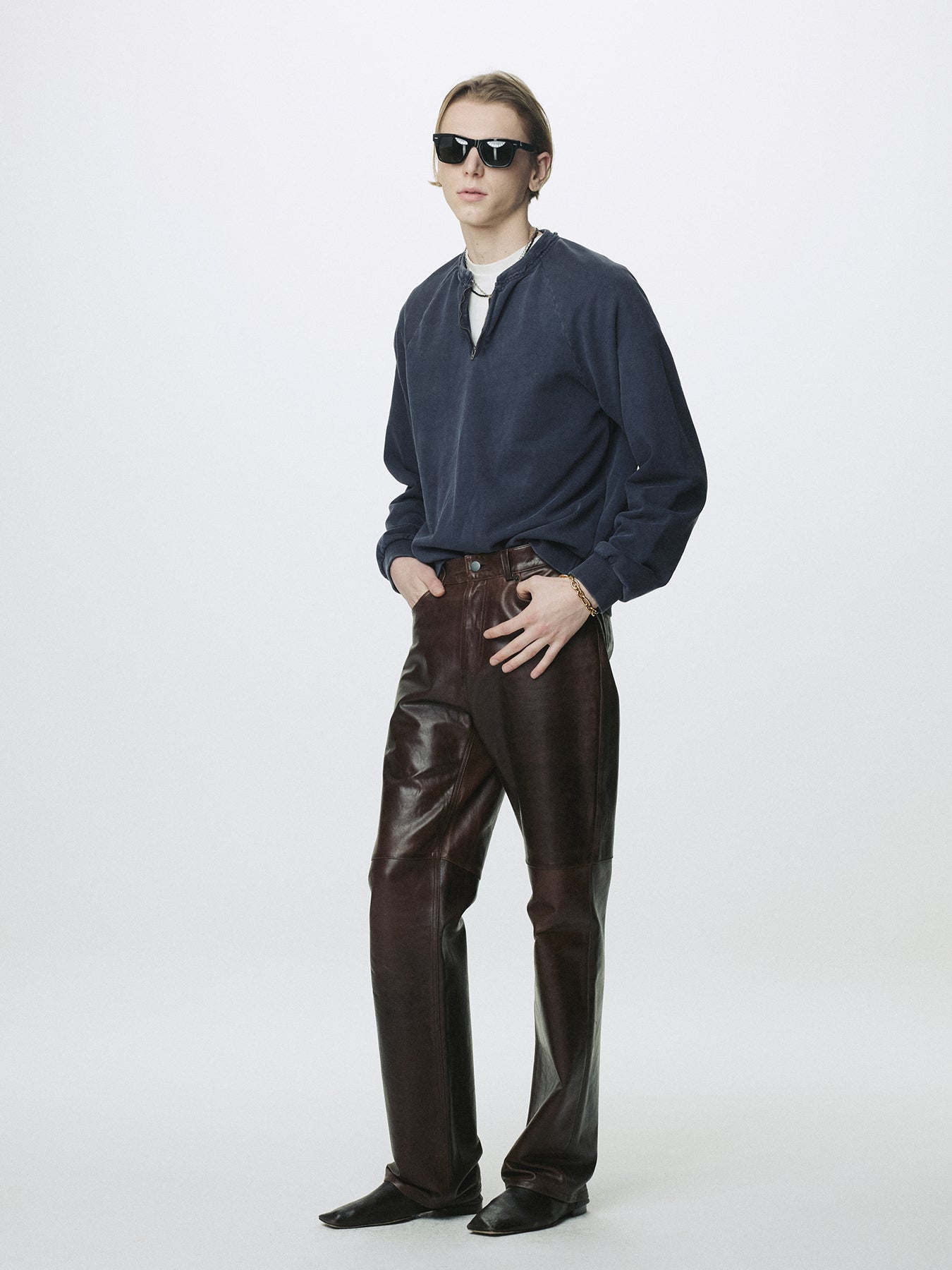 GARMENT DYED ZIP SWEATSHIRT_ FADED NAVY