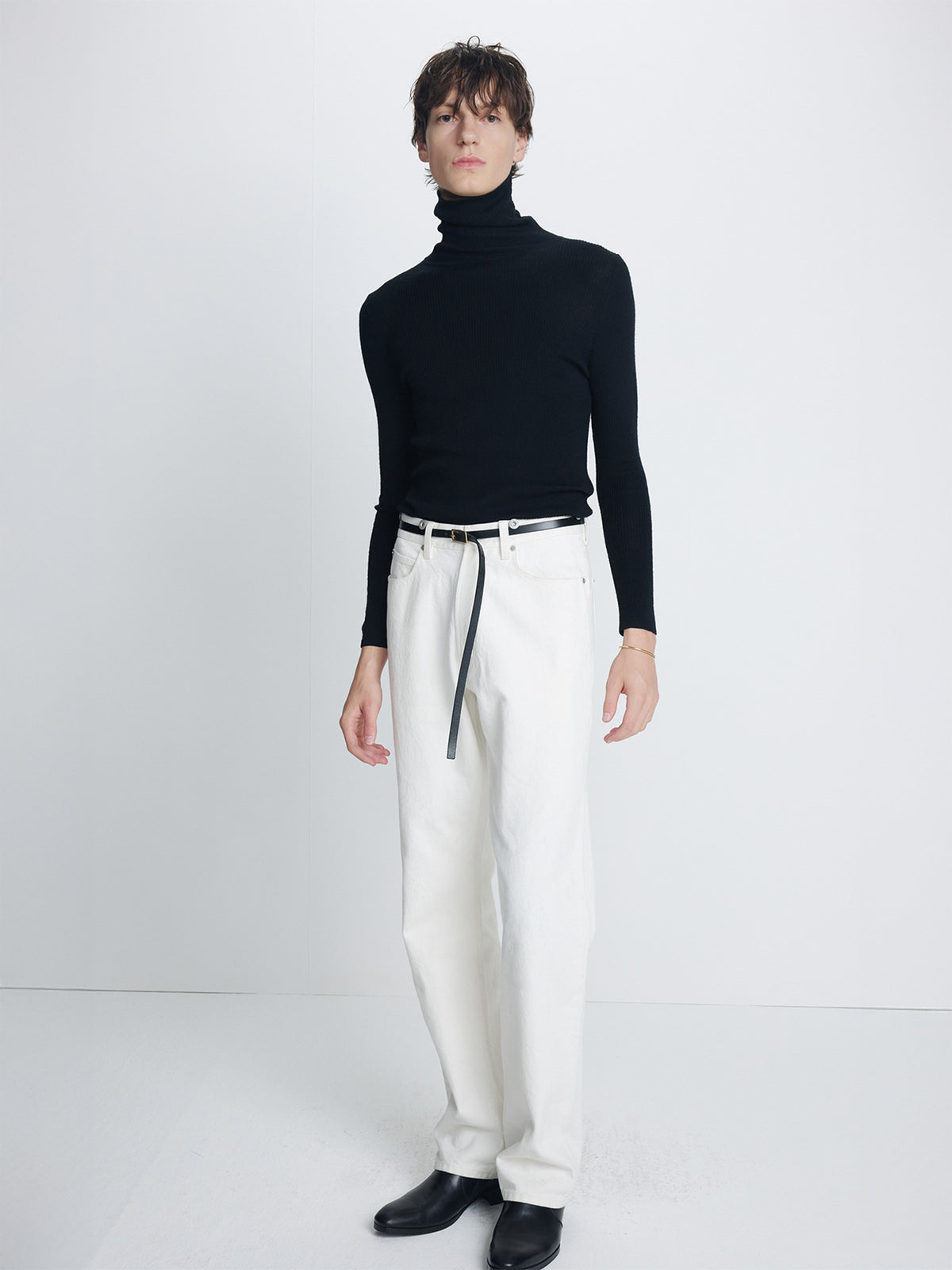 LOOSE STRAIGHT BUCKLE-BACK JEANS_ ECRU