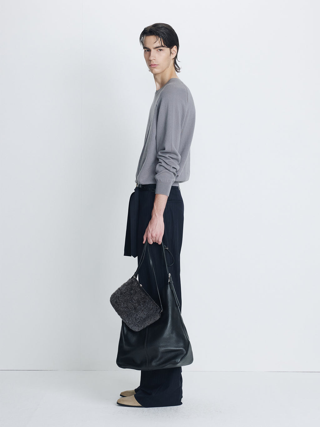 PINSTRIPED WOOL BELTED TROUSERS_ NAVY PINSTRIPE