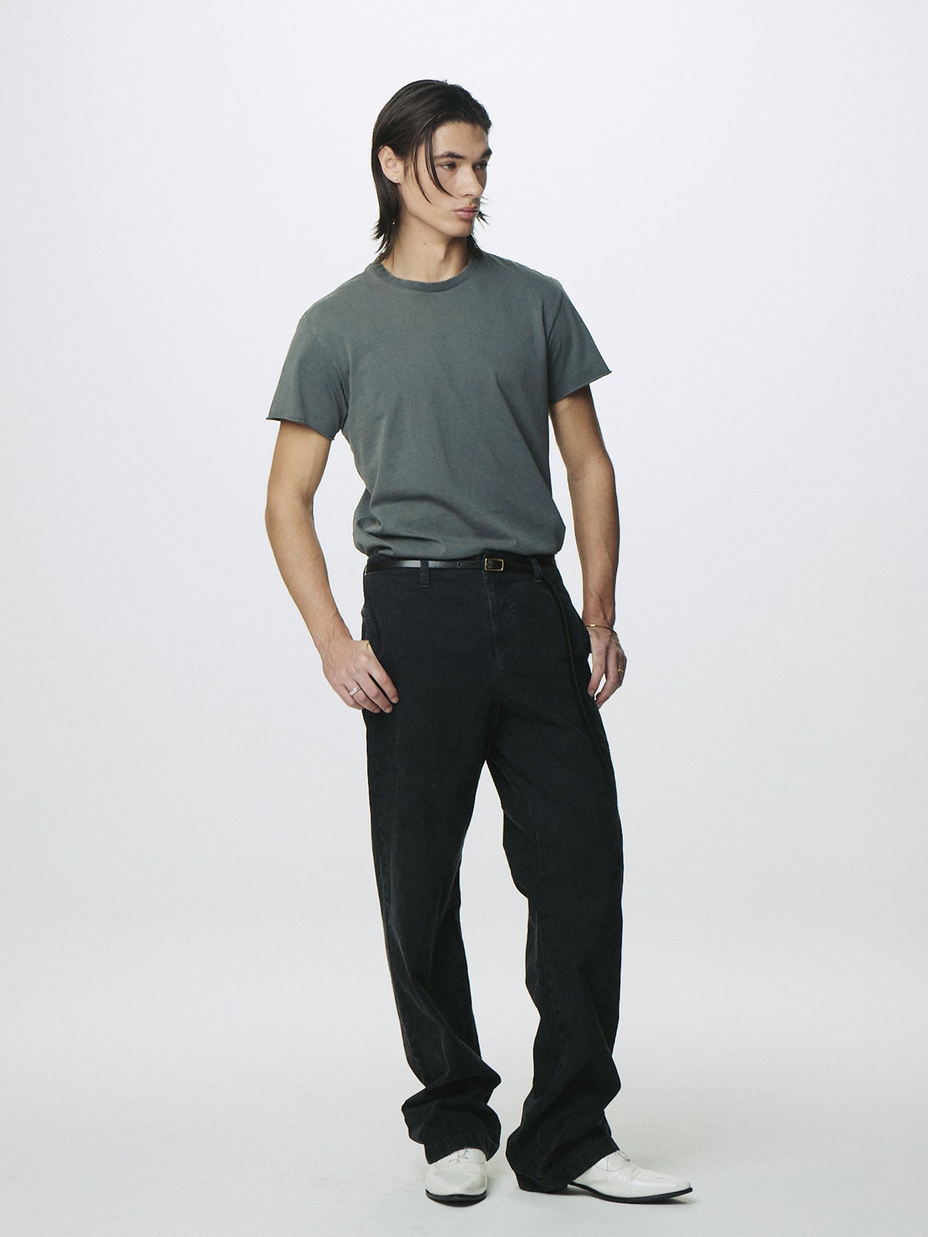GARMENT DYED COTTON STRAIGHT PANTS_ FADED BLACK