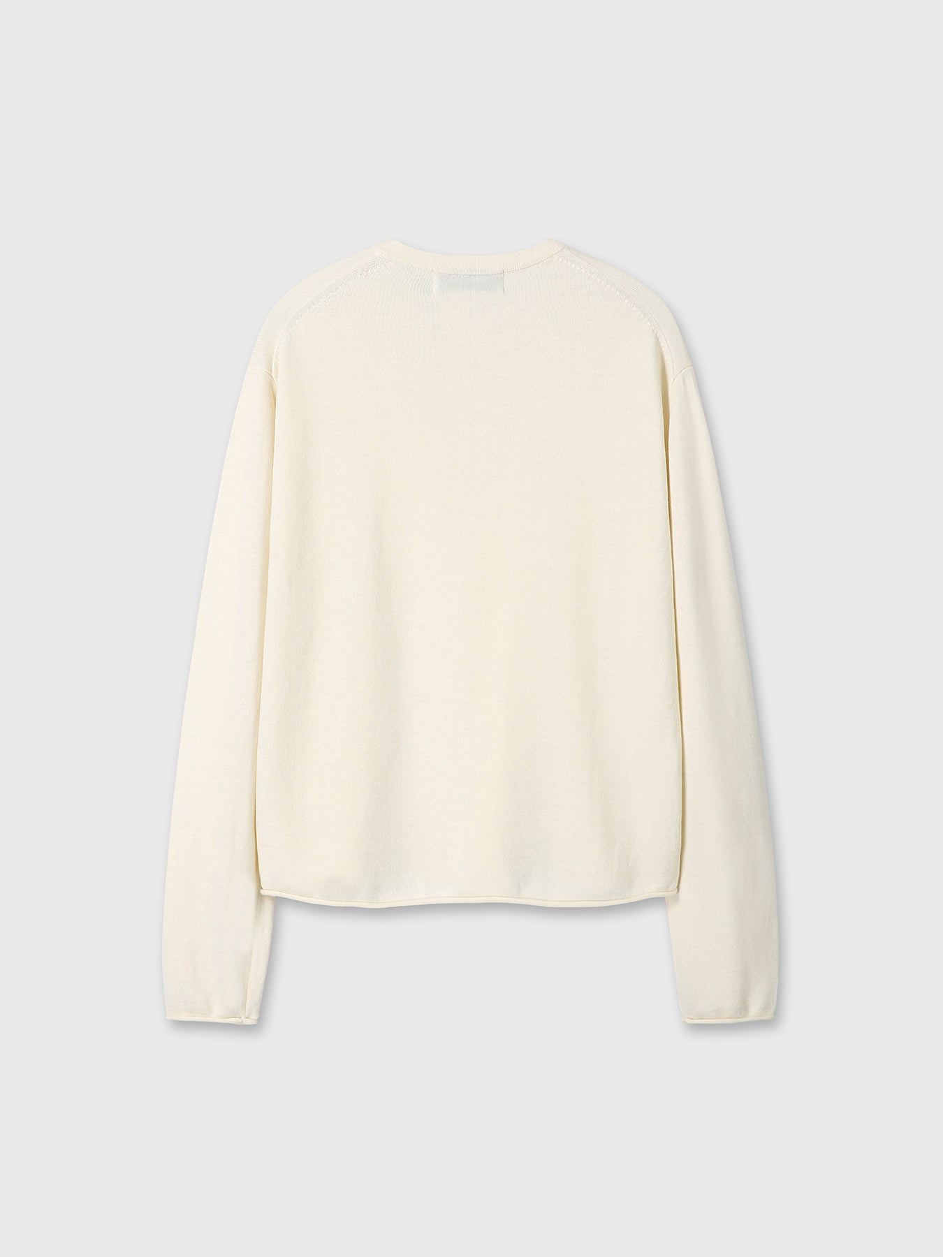 EXTRA FINE WOOL RAW HEM HENLEY NECK KNIT_ ECRU