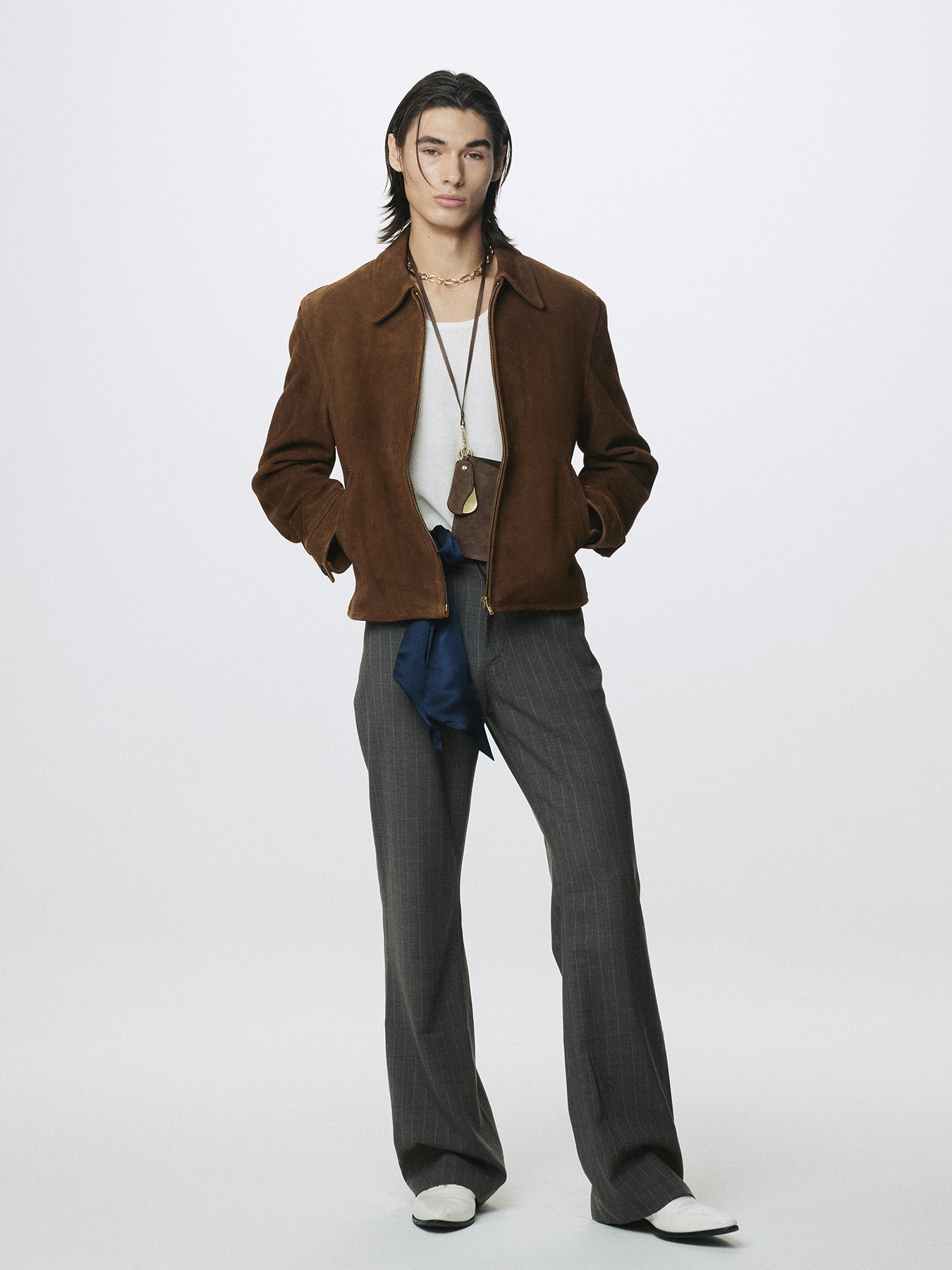 GOAT SUEDE BUCKLE ZIP JACKET_ CAMEL BROWN