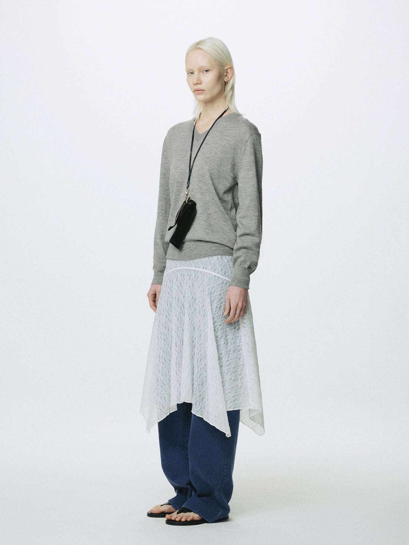 (W) AIRY CASHMERE V-NECK_ MELANGE GREY