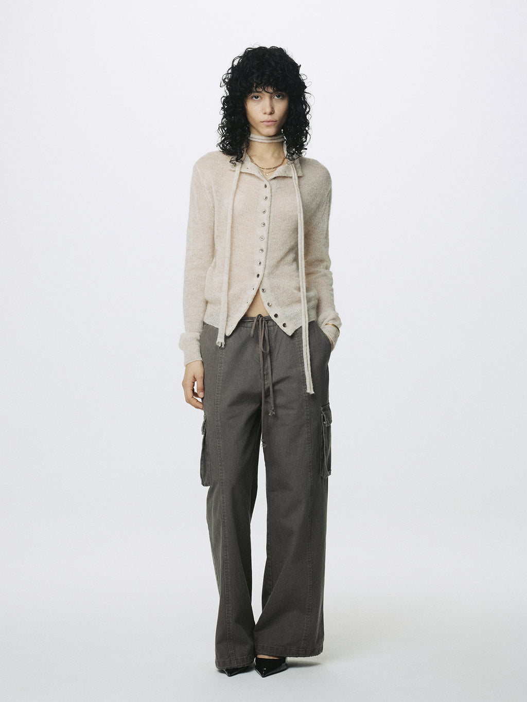 (W) MOHAIR HALF-NECK CARDIGAN_ ECRU
