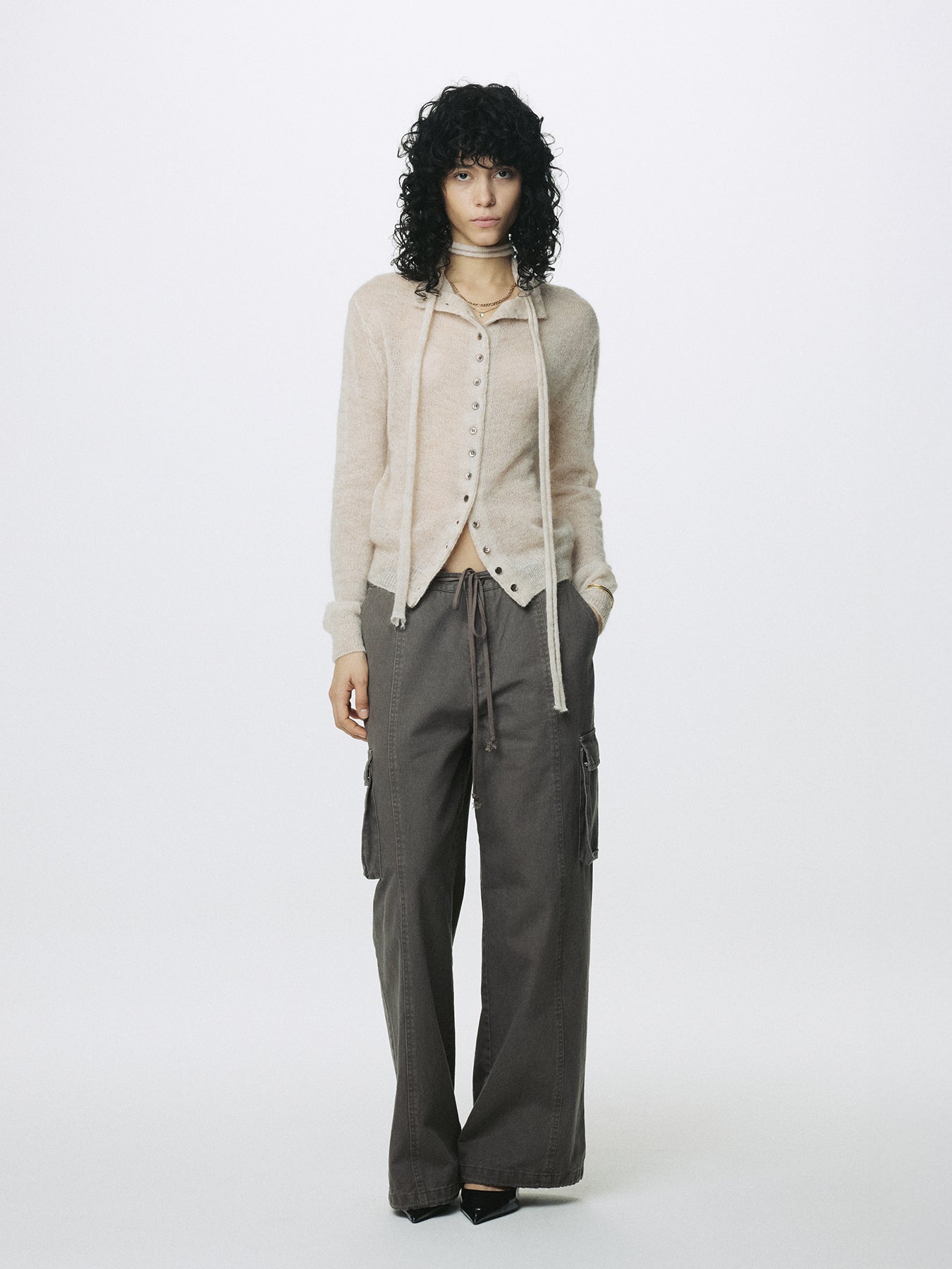 (W) MOHAIR HALF-NECK CARDIGAN_ ECRU