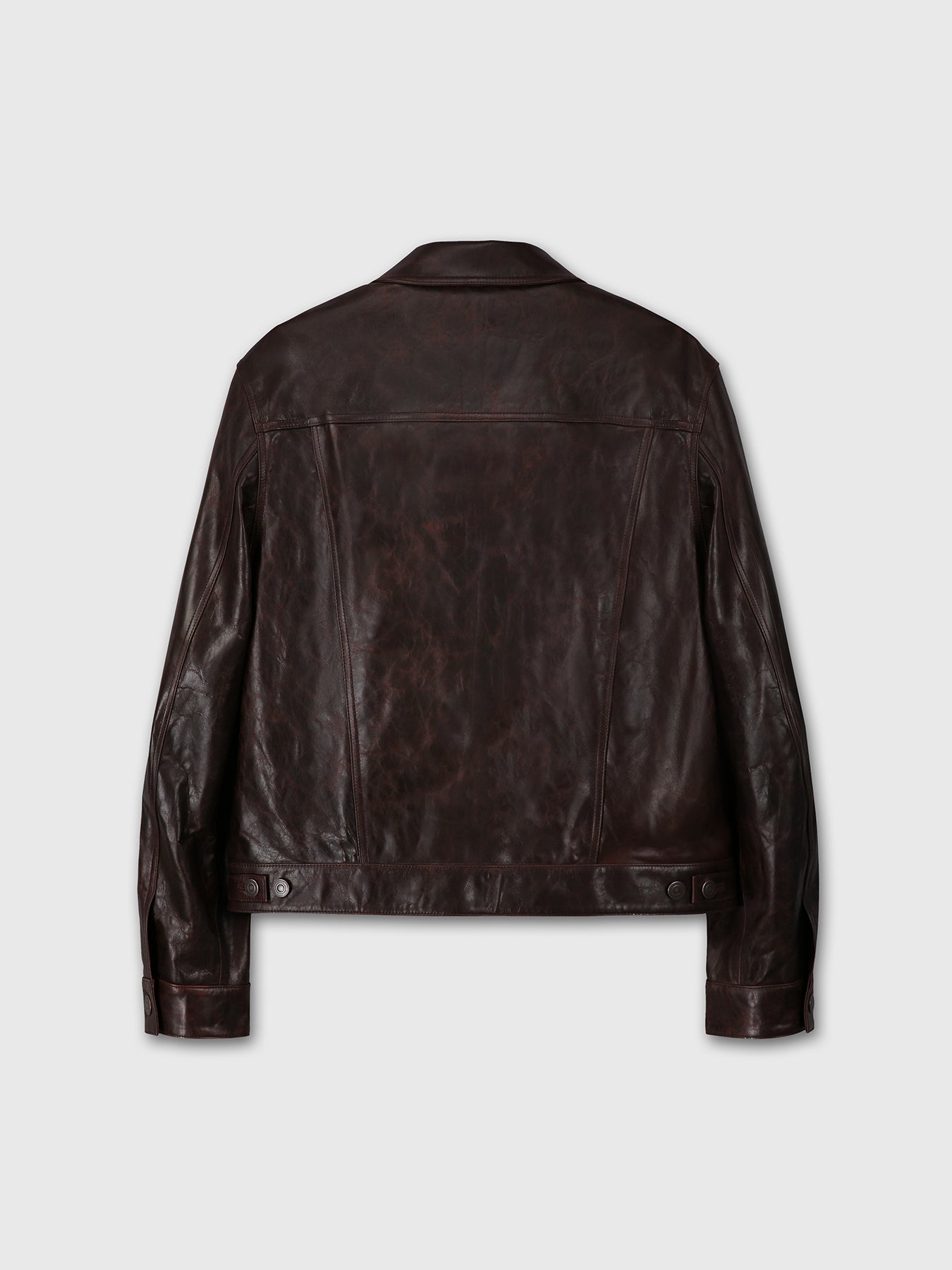 AGED LAMB LEATHER TRUCKER JACKET_ BROWN