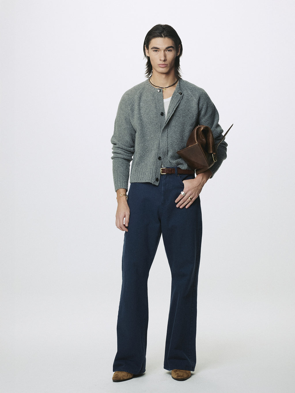 PLACKET BUTTON DOWN KNIT CARDIGAN_ MELANGE GREY