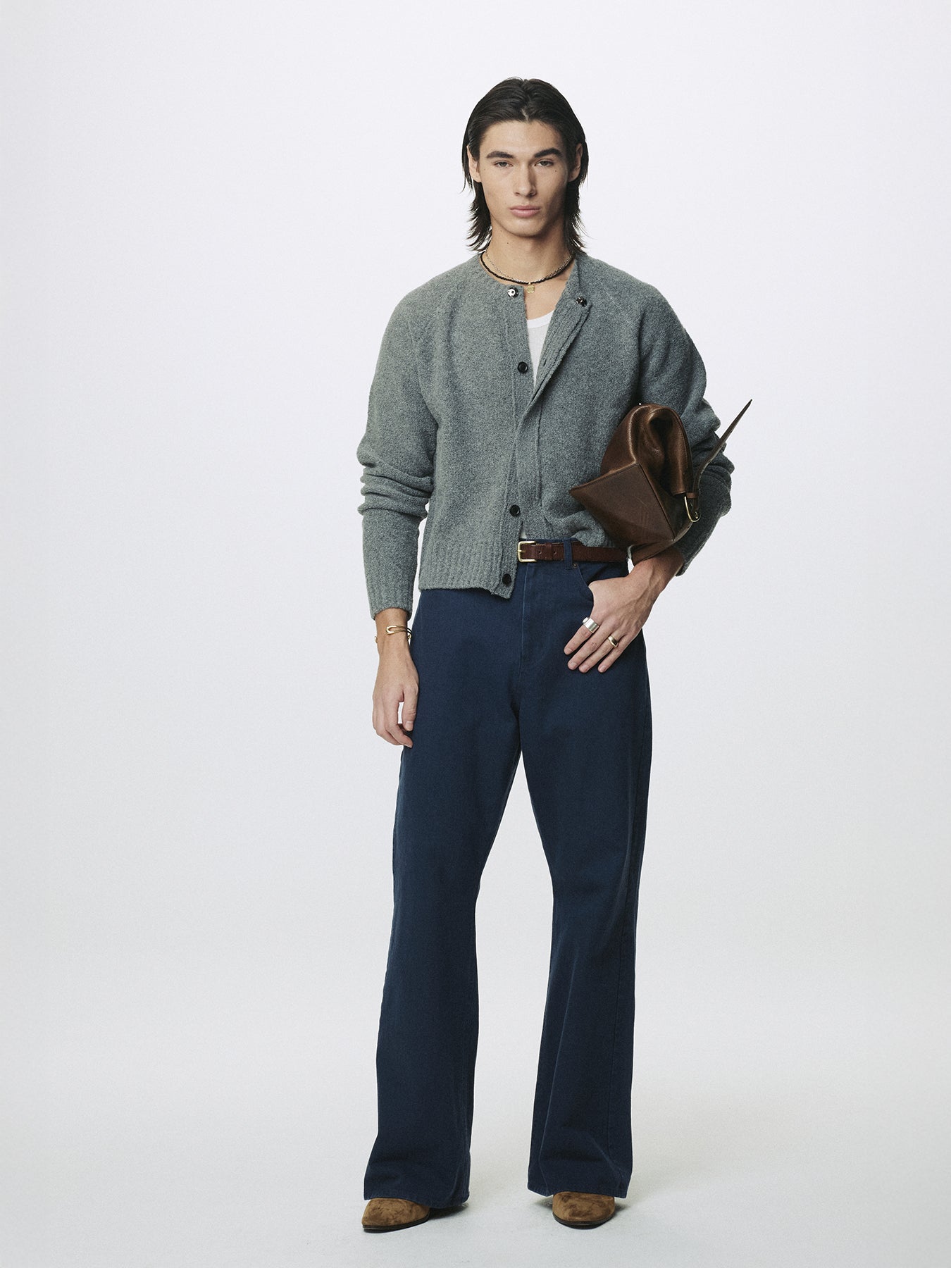 PLACKET BUTTON DOWN KNIT CARDIGAN_ MELANGE GREY