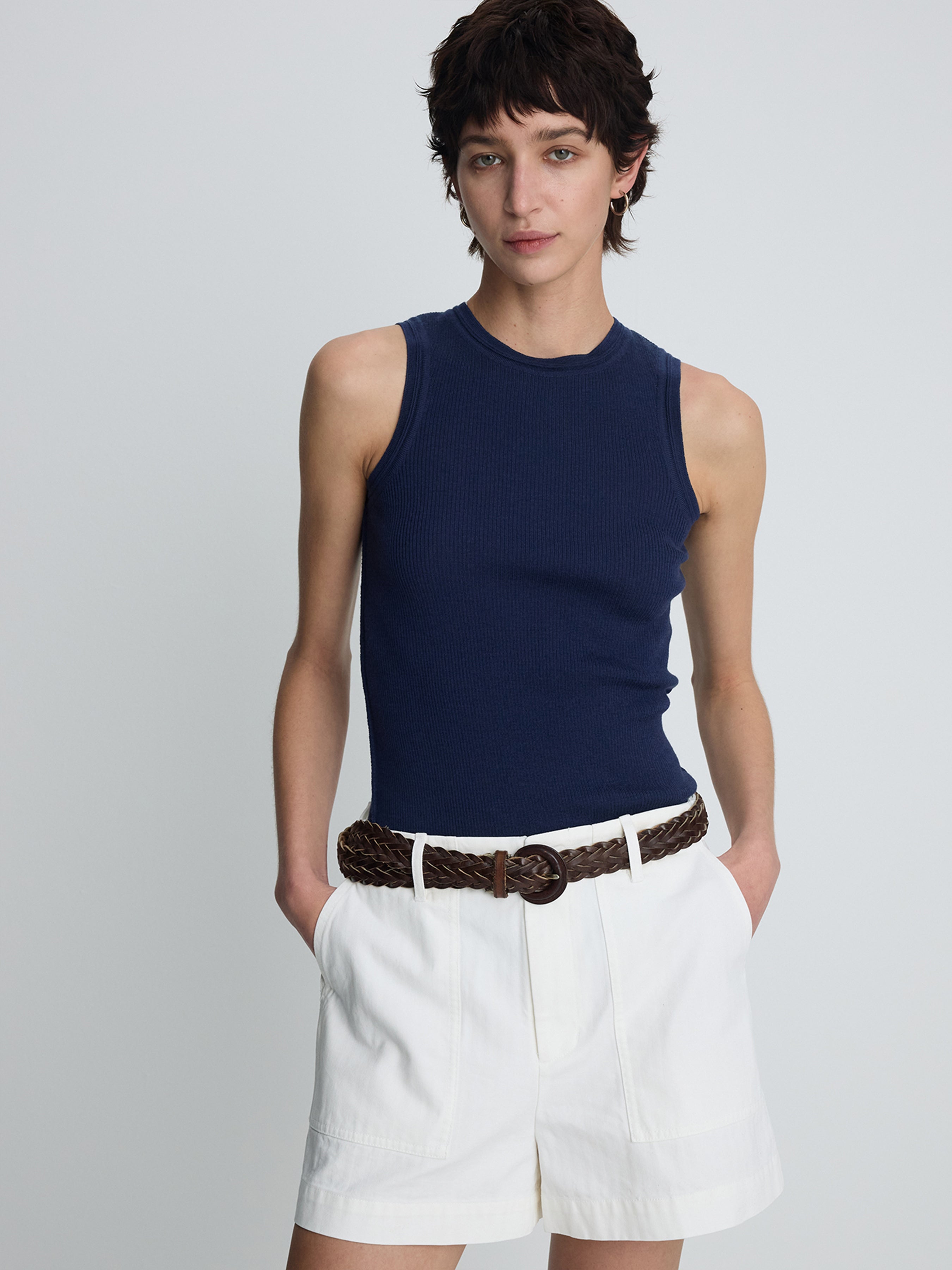 (W) GARMENT WASHED HBT FATIGUE SHORTS_ WHITE