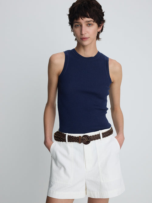 (W) GARMENT WASHED HBT FATIGUE SHORTS_ WHITE