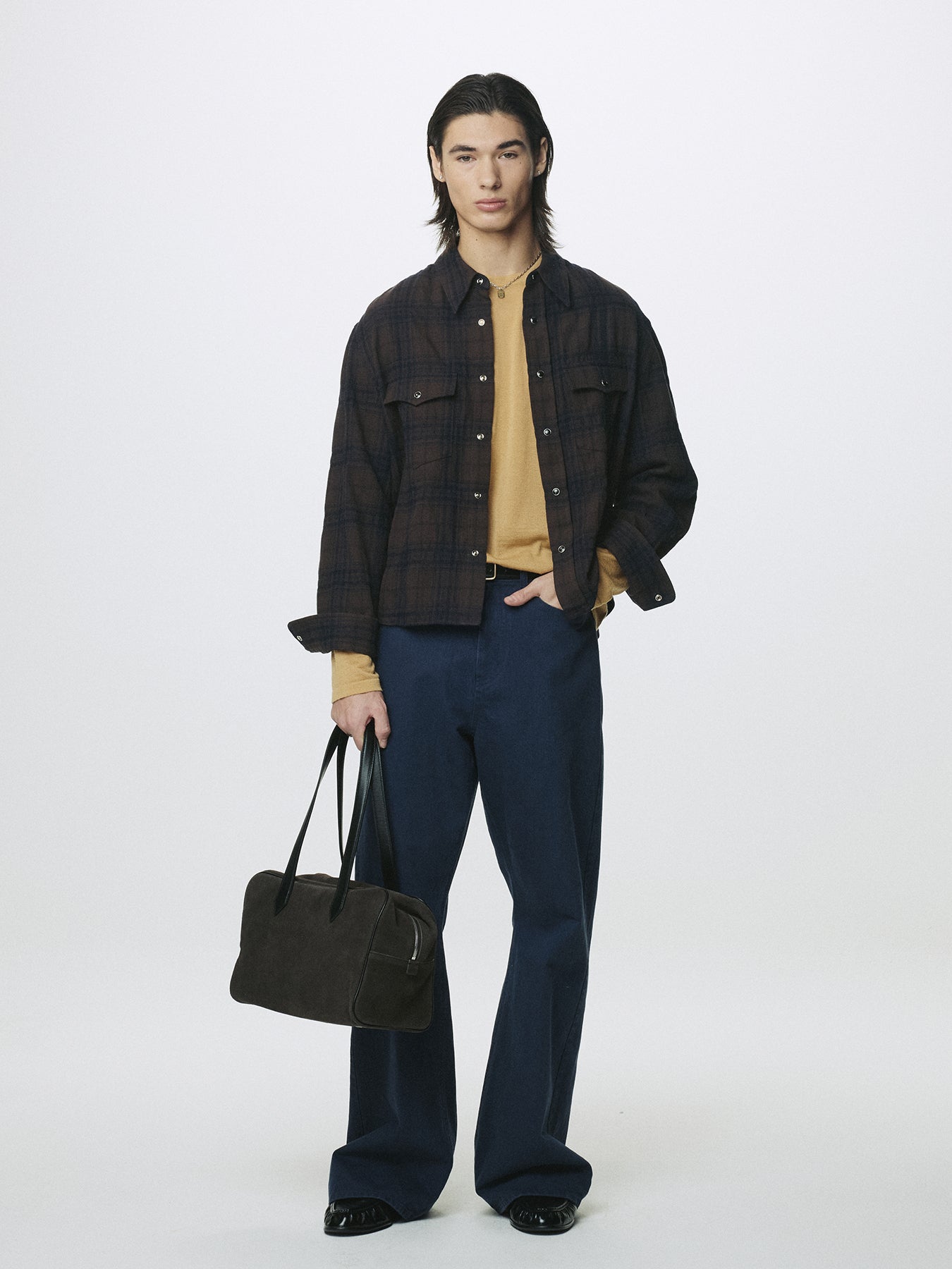 WOOL AND COTTON CHECKED SHIRT JACKET (JAPANESE FABRIC)_ BROWN