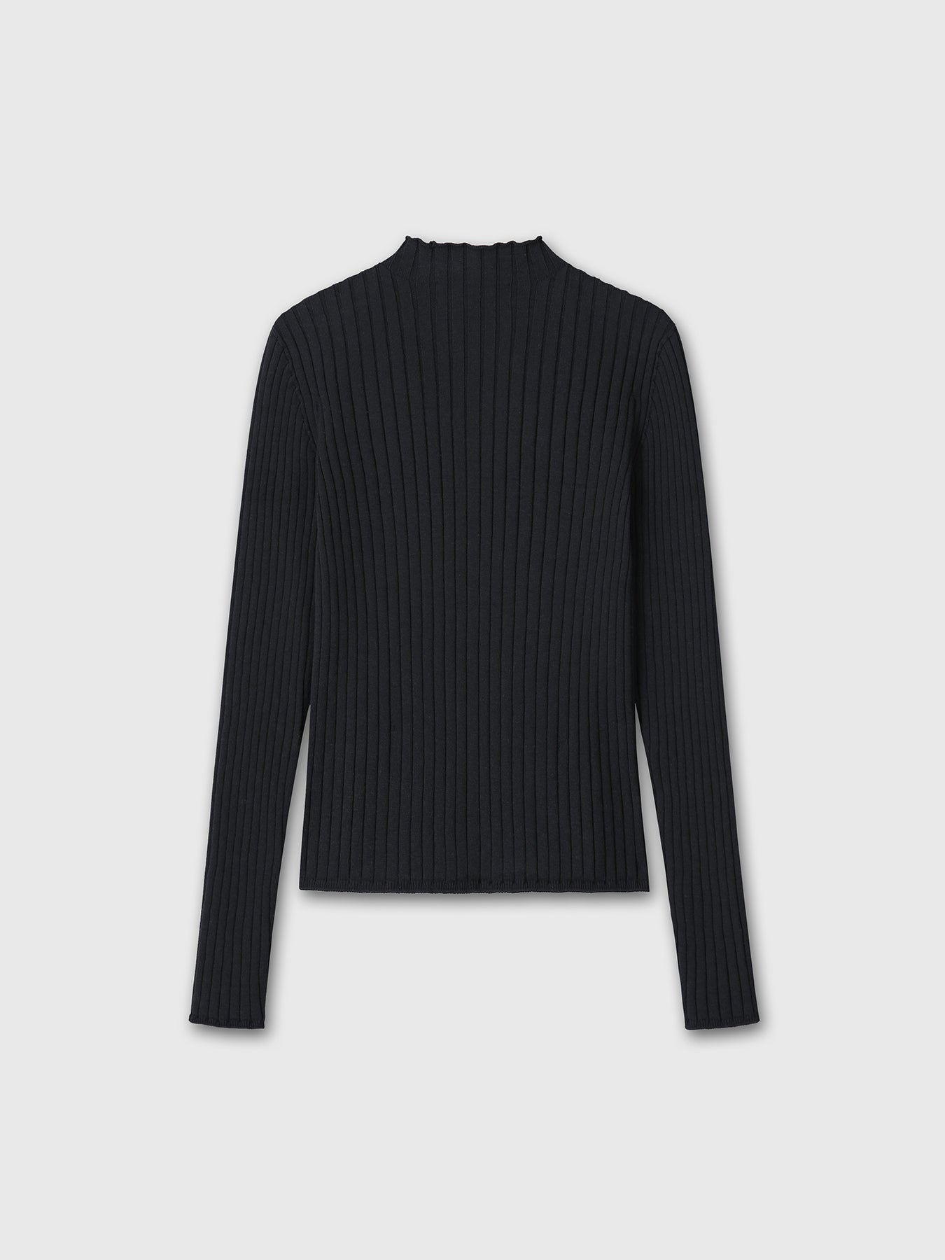 (W) COTTON RIBBED FULL ZIP-UP_ BLACK