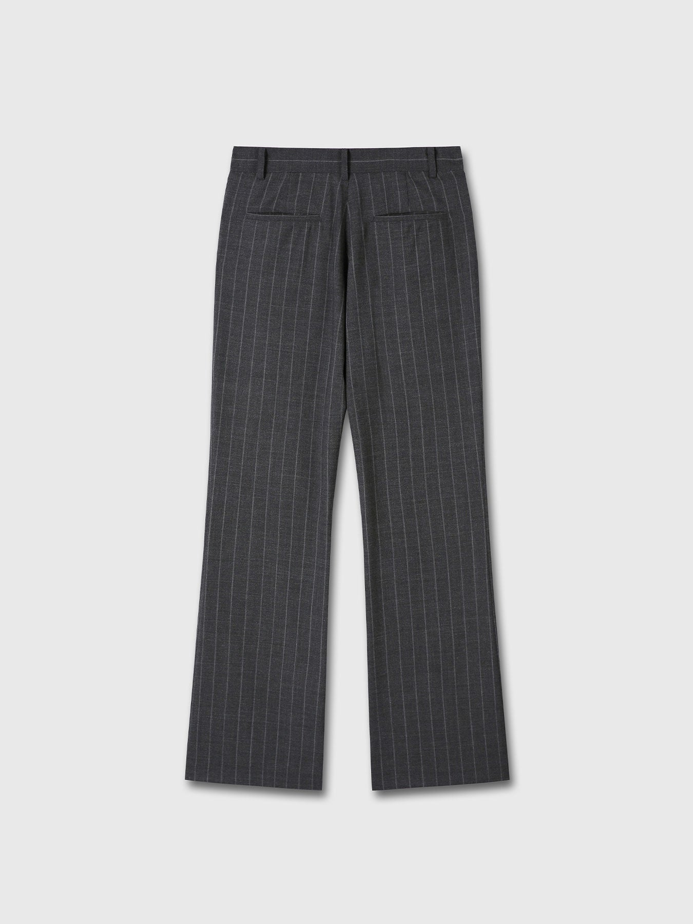 STRIPED WOOL FLARED-LEG PANTS_ GREY