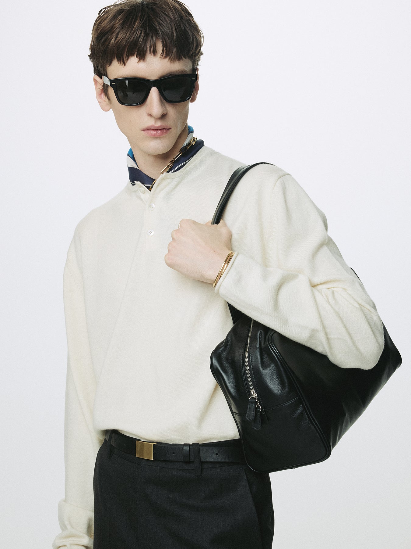 SOFT LEATHER SQUARE VALISE BAG_ BLACK