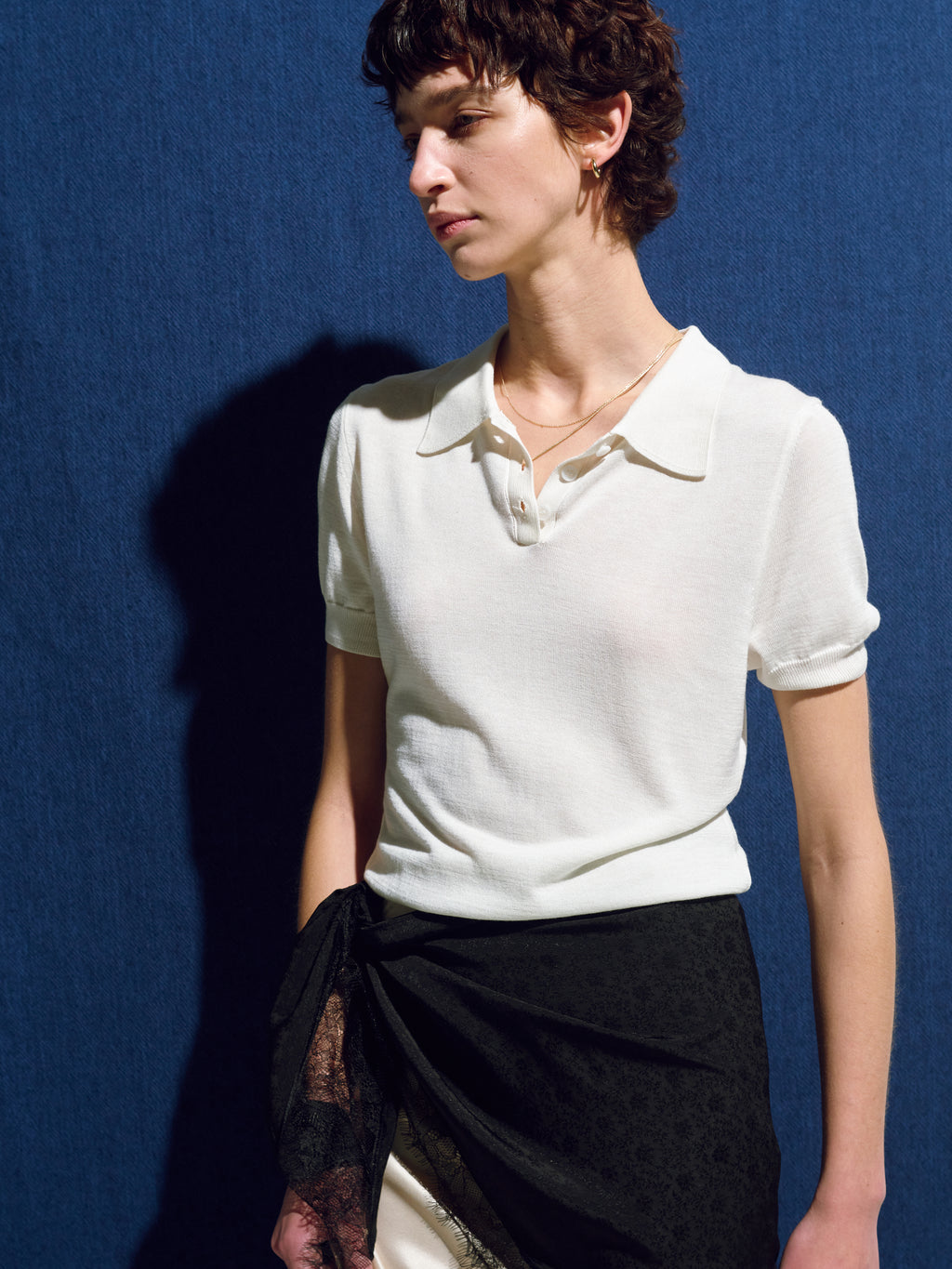 (W) SILK COTTON POLO SHIRT_ OFF WHITE