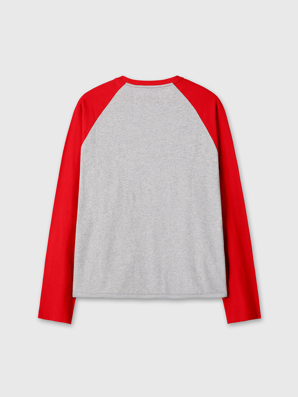 WASHED COTTON BASEBALL LONG SLEEVE_ MELANGE GREY/RED