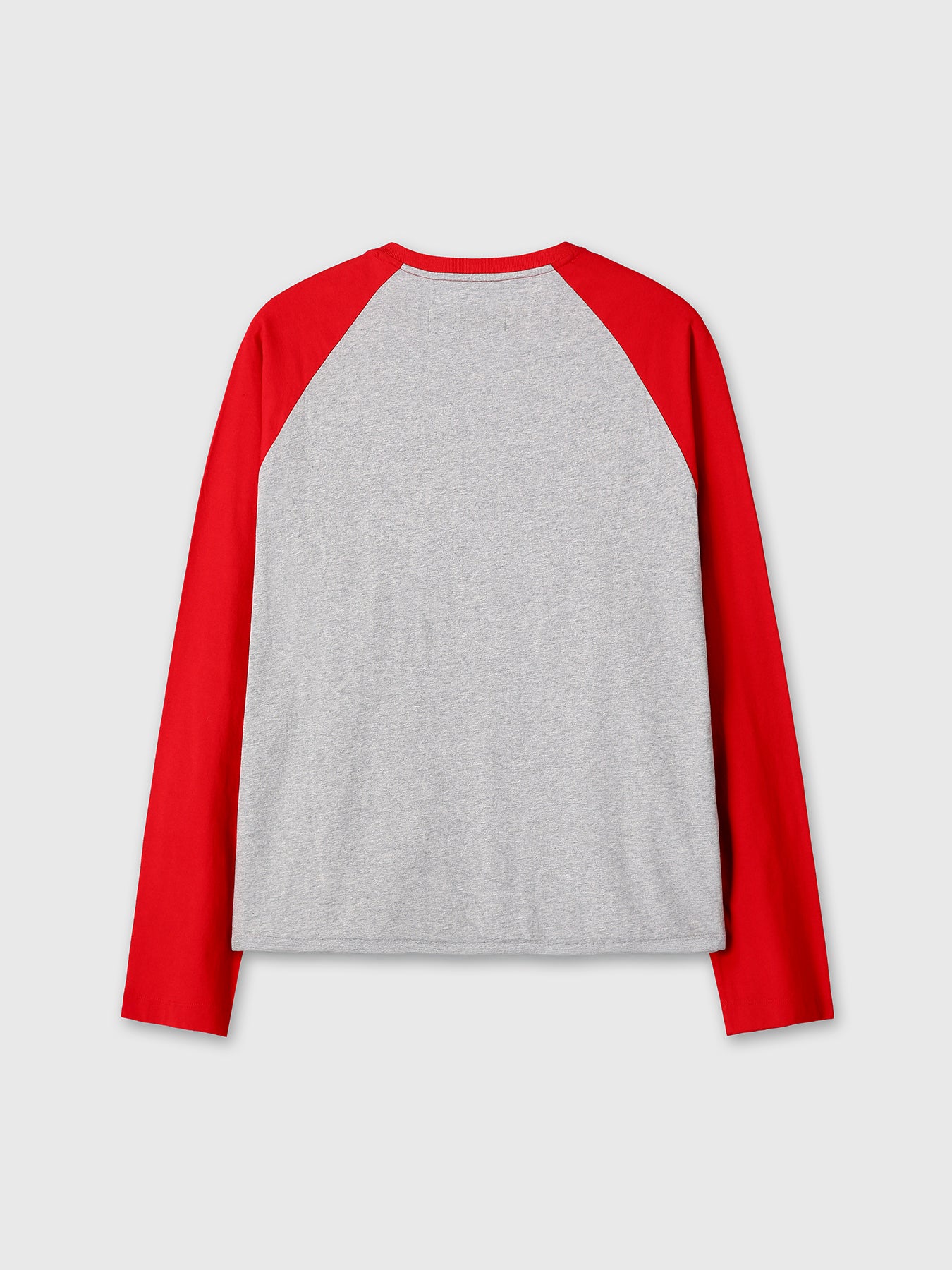 WASHED COTTON BASEBALL LONG SLEEVE_ MELANGE GREY/RED