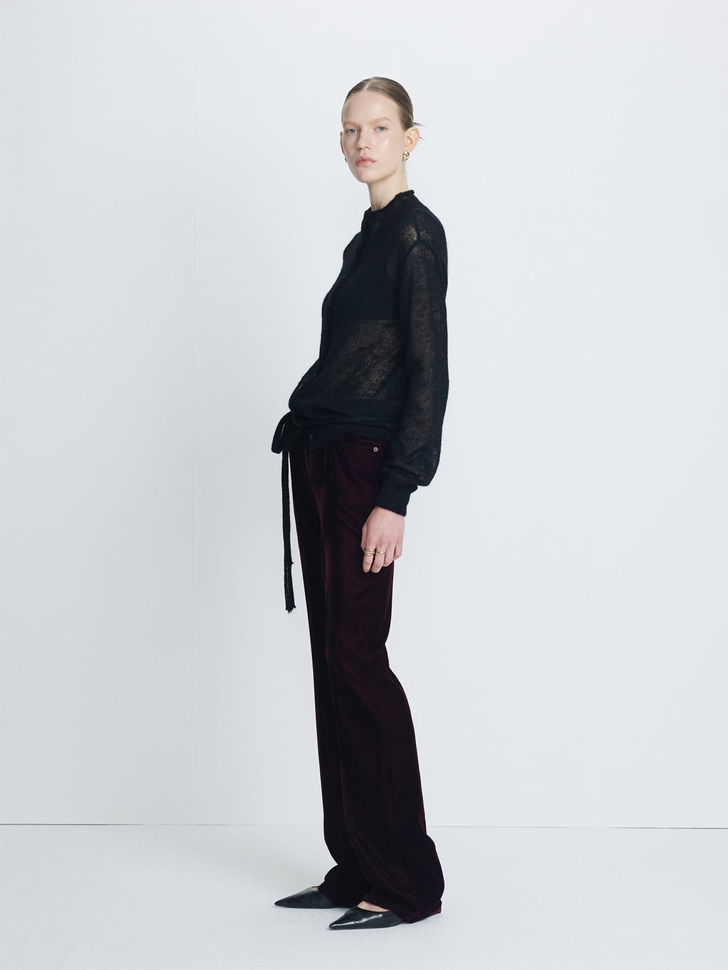 (W) MOHAIR BLEND HALF-NECK CARDIGAN_ BLACK