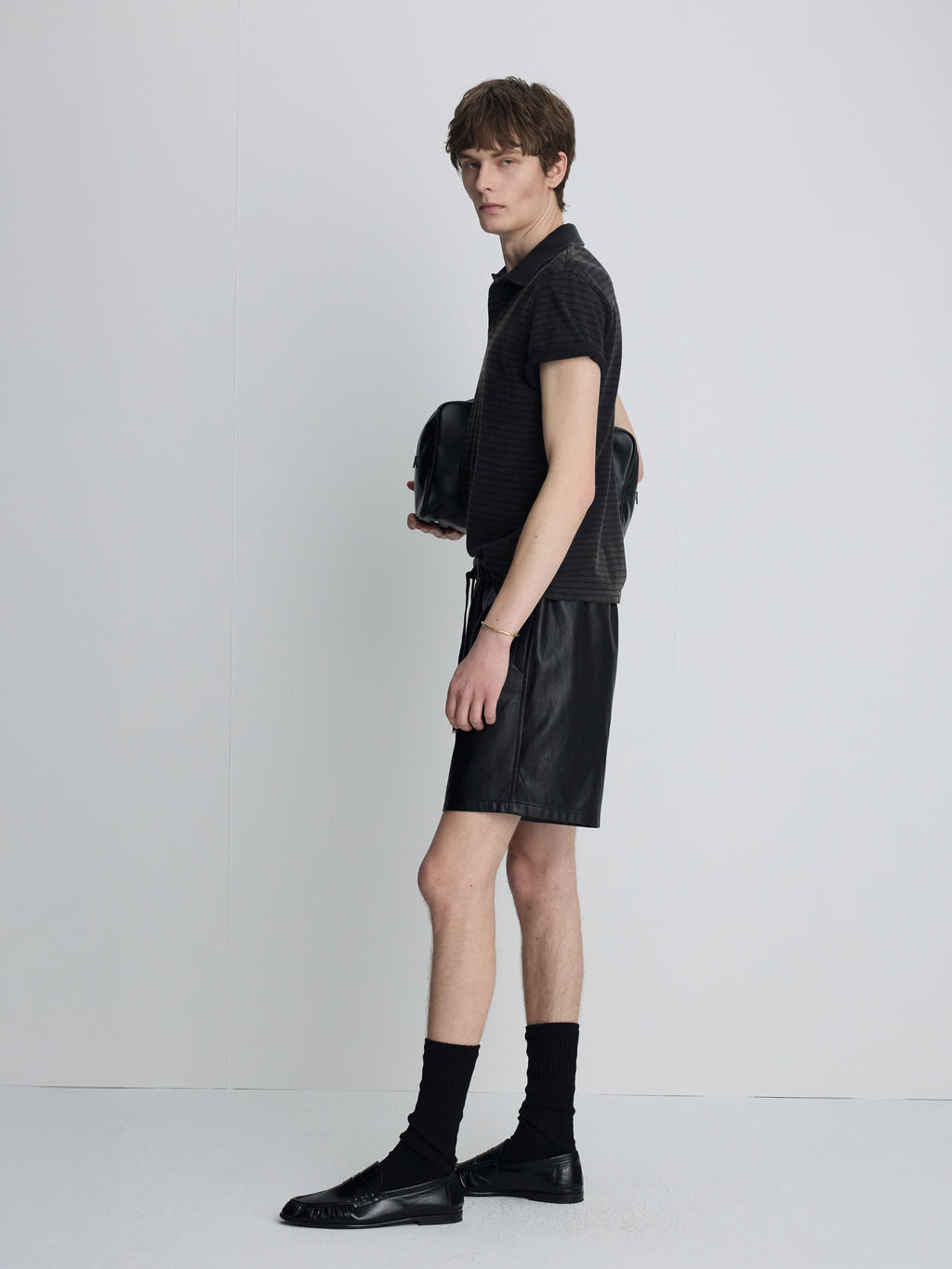 GARMENT DYED STRIPE PIQUÉ POLO_ FADED BLACK