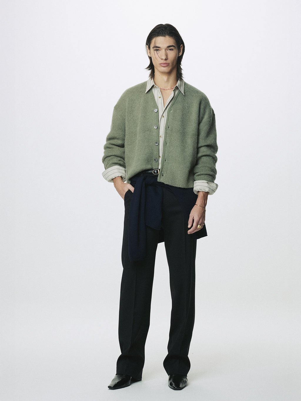 BRUSHED ALPACA-BLEND CARDIGAN_ SAGE GREEN