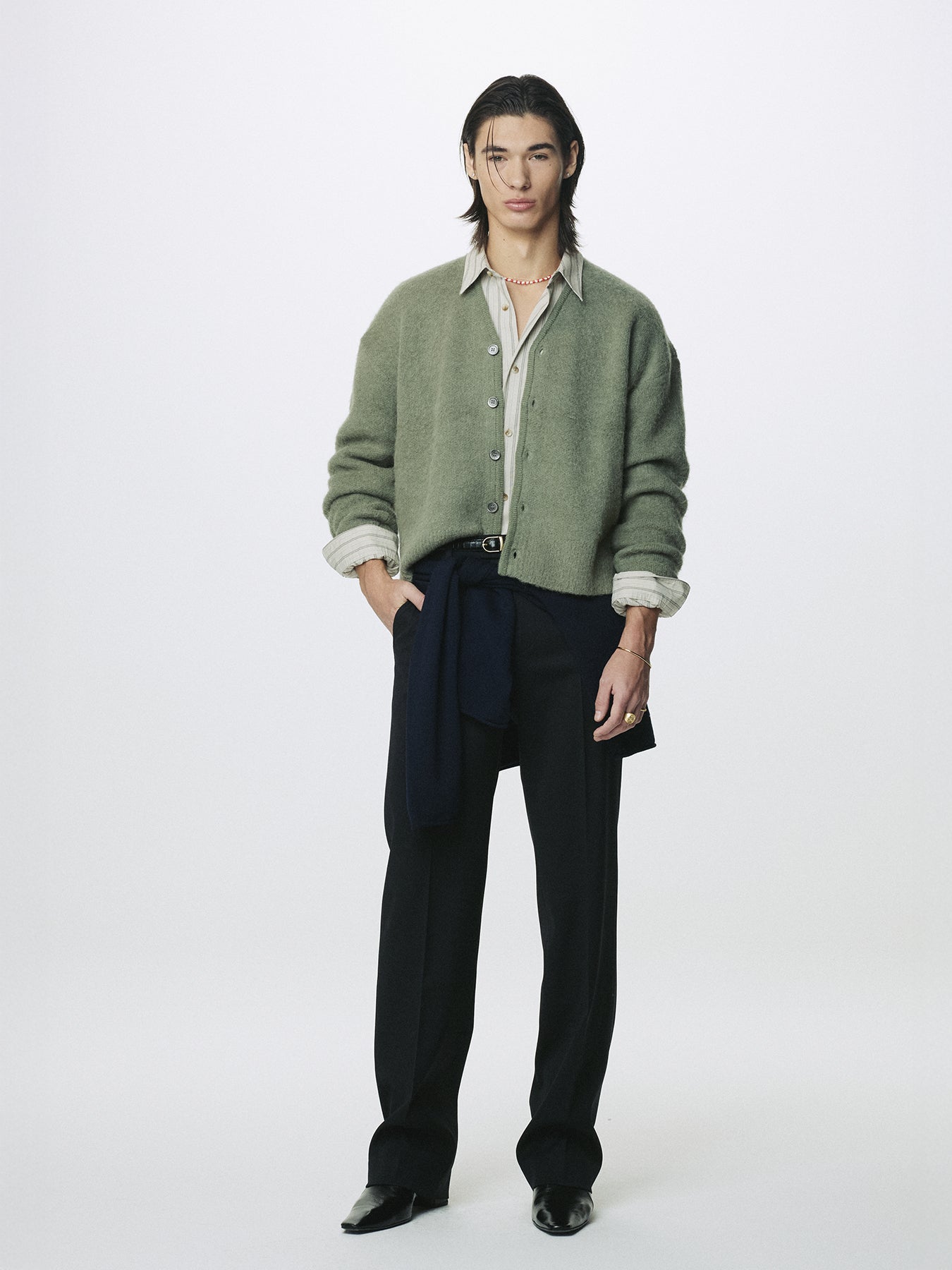 BRUSHED ALPACA-BLEND CARDIGAN_ SAGE GREEN