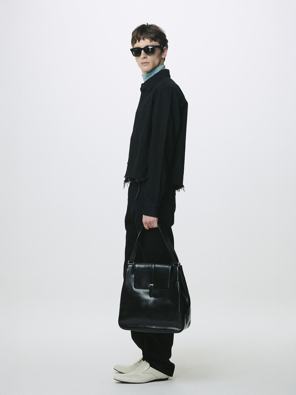 DENIM CUT-OFF SHIRT BLOUSON_ BLACK