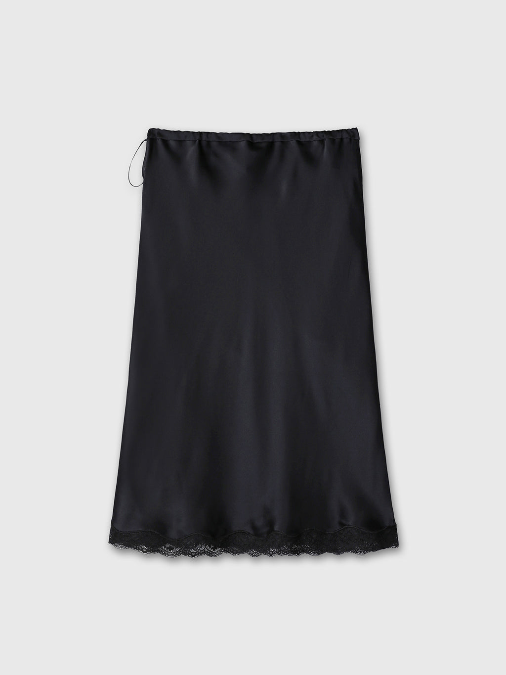 (W) SILK MIDI SKIRT_ BLACK