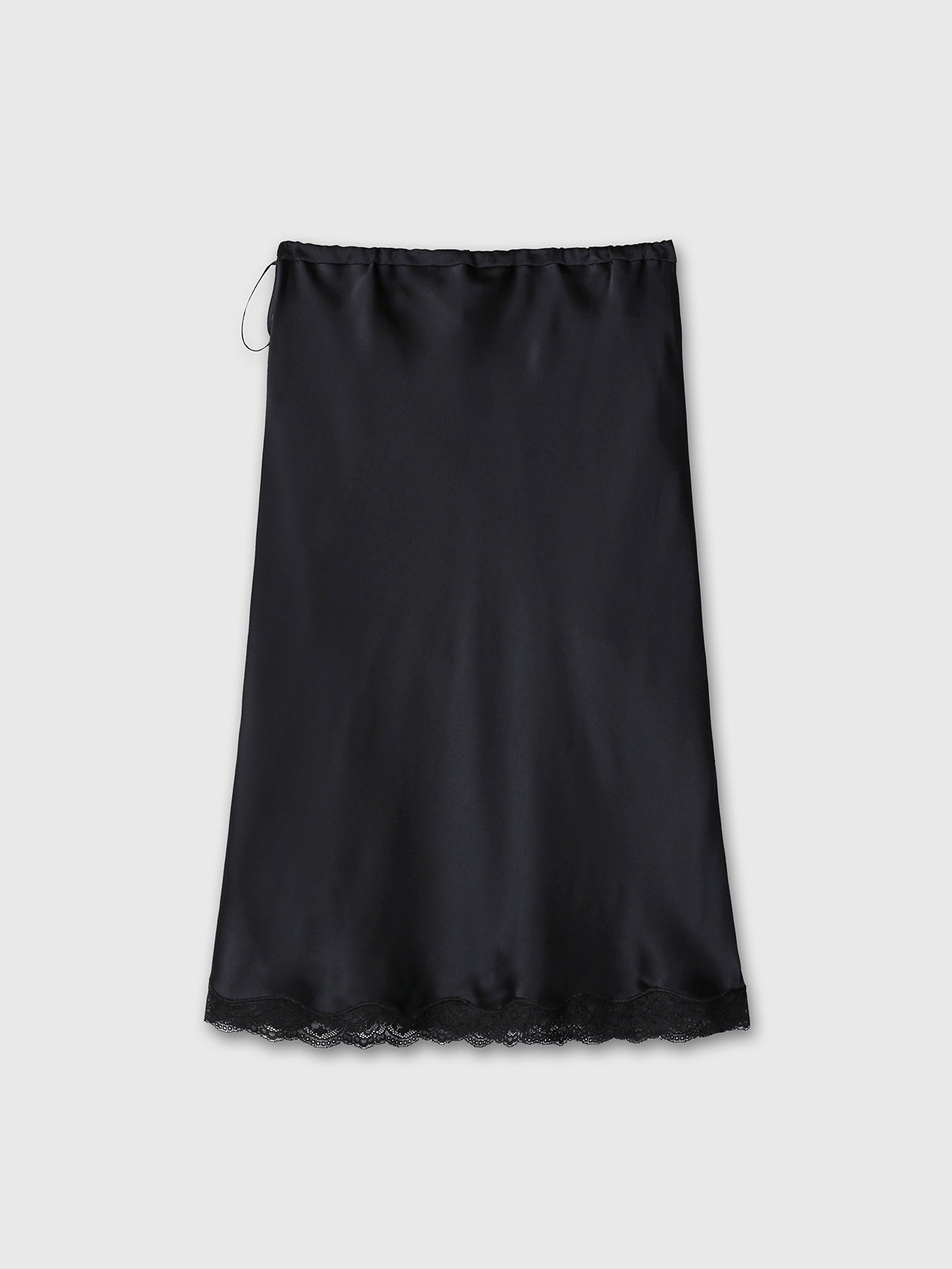 (W) SILK MIDI SKIRT_ BLACK