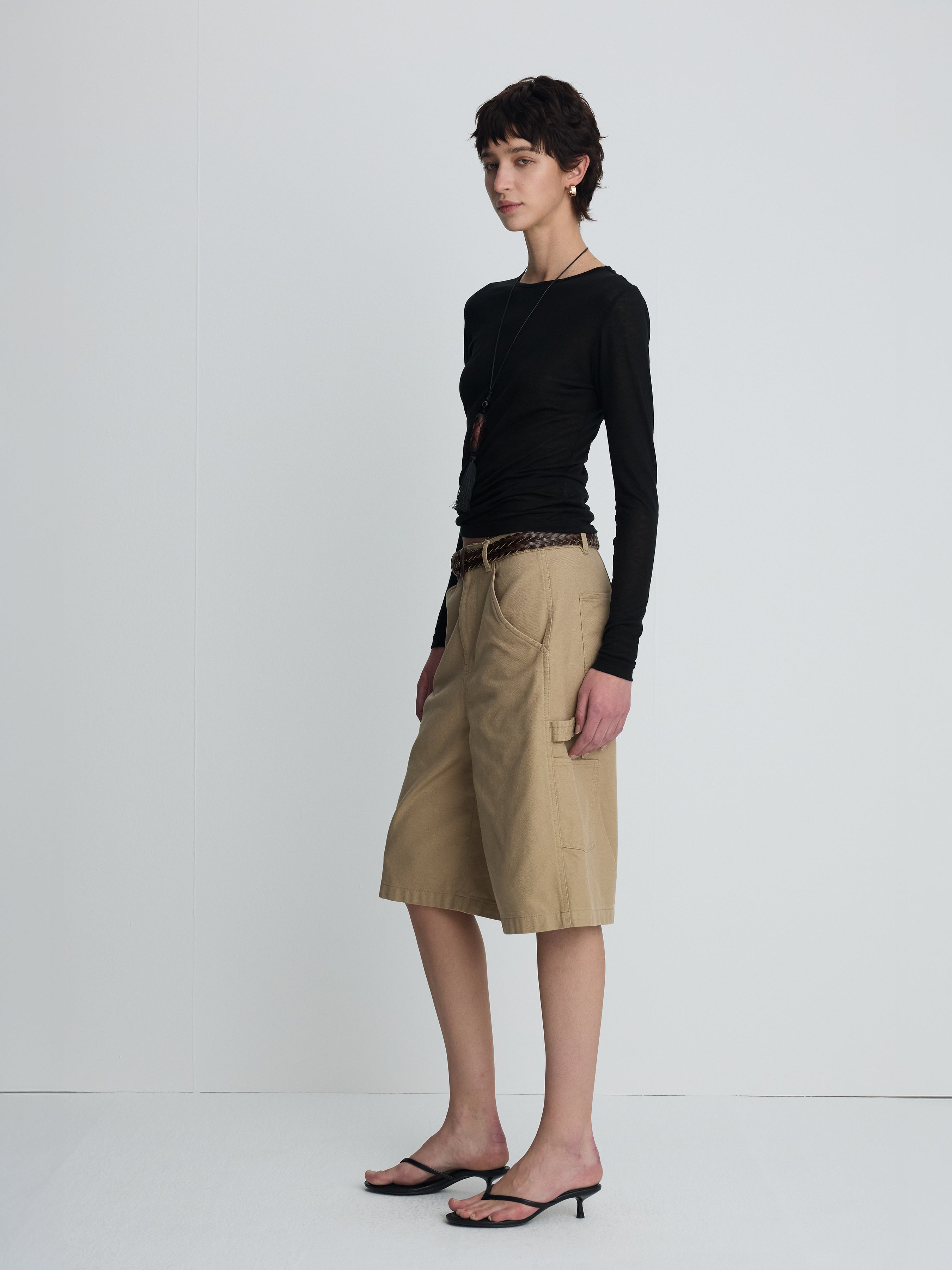 (W) COTTON RELAXED UTILITY SHORTS_ BEIGE