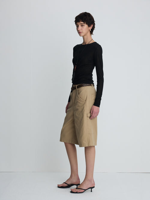 (W) COTTON RELAXED UTILITY SHORTS_ BEIGE
