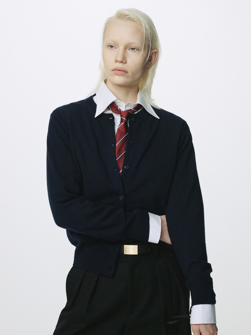 (W) SUPER FINE MERINO WOOL CARDIGAN_ NAVY