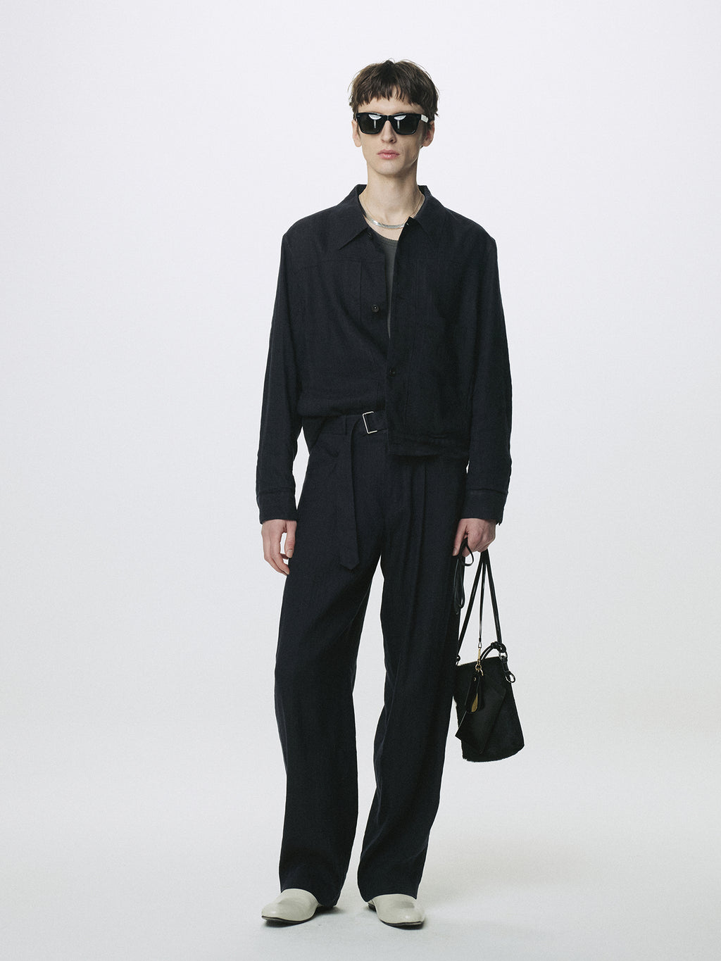 WASHED LINEN TRUCKER JACKET (ITALIAN FABRIC)_ DARK NAVY