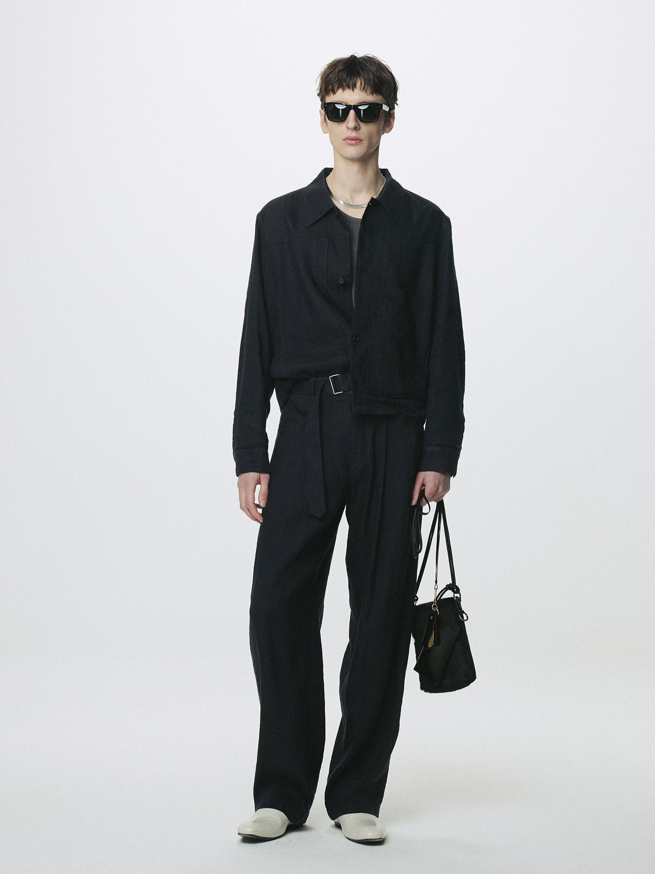 WASHED LINEN TRUCKER JACKET (ITALIAN FABRIC)_ DARK NAVY