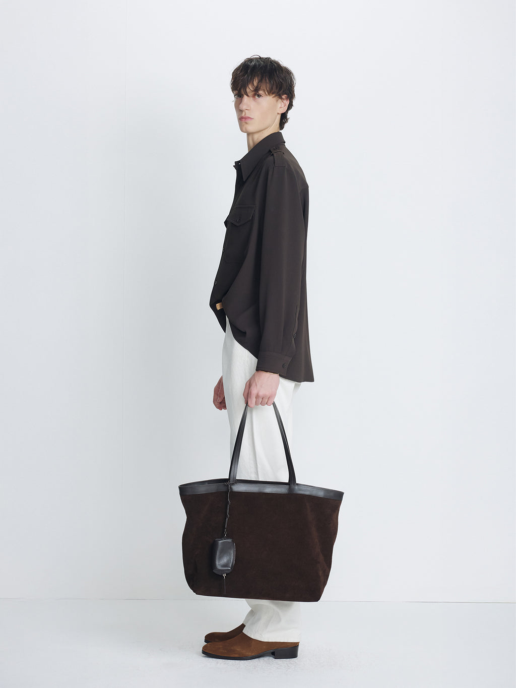 DRAPED UTILITY SHIRT_ BROWN