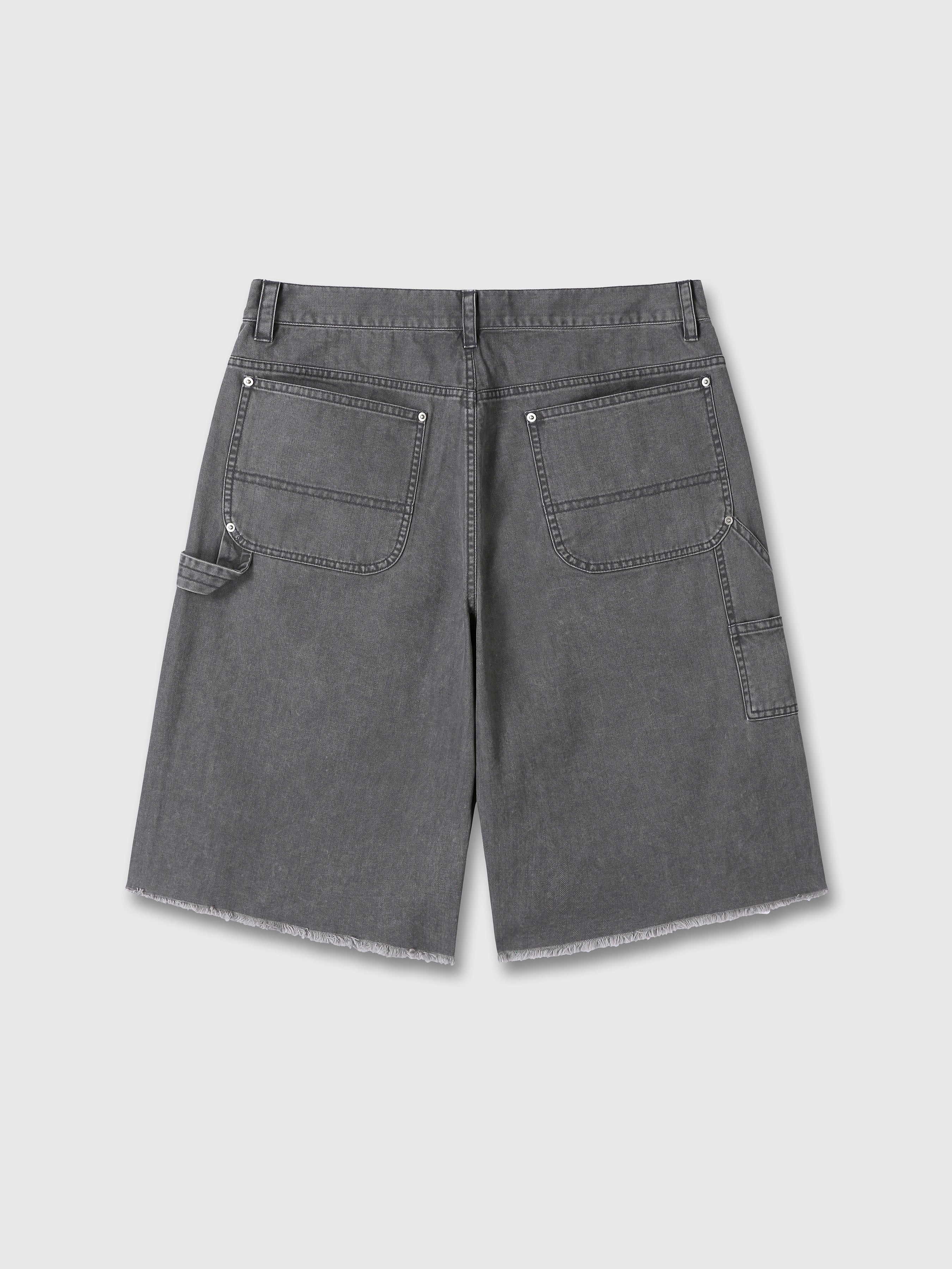 HAND DISTRESSED HBT DOUBLE KNEE SHORTS_ FADED CARBON