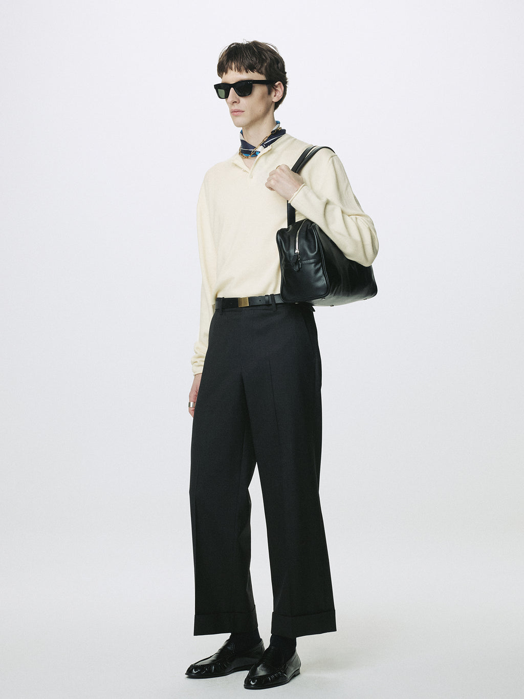 EXTRA FINE WOOL RAW HEM HENLEY NECK KNIT_ ECRU