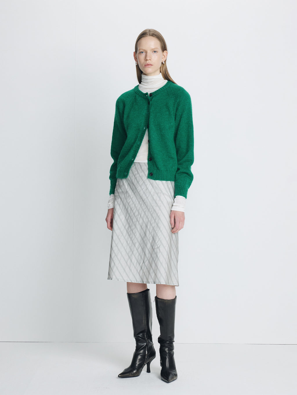 (W) MOHAIR BLEND RAGLAN CARDIGAN_ GREEN