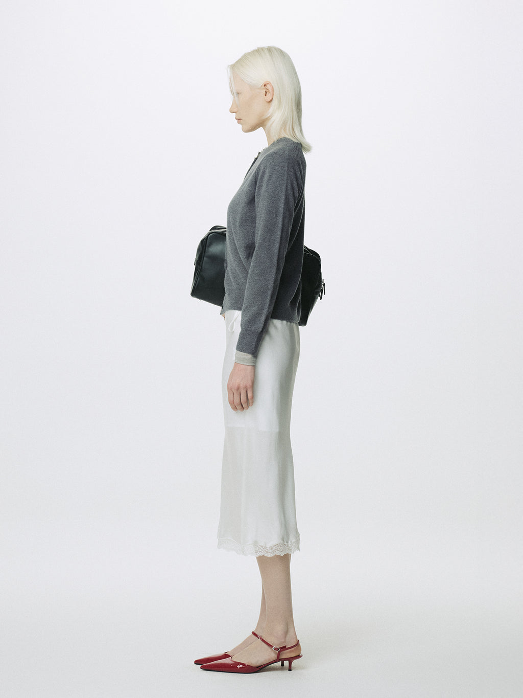 (W) SILK MIDI SKIRT_ OFF WHITE