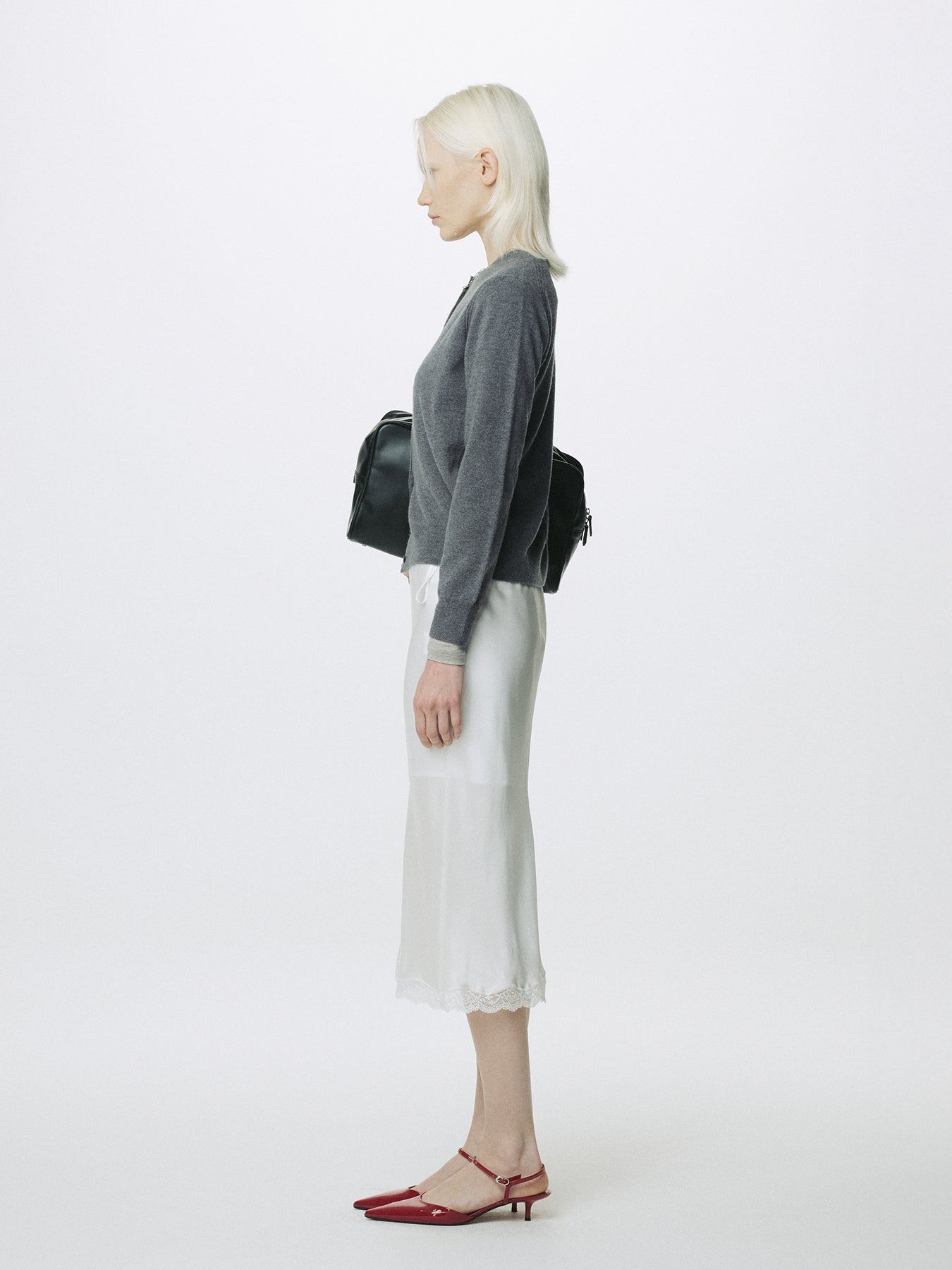 (W) SILK MIDI SKIRT_ OFF WHITE