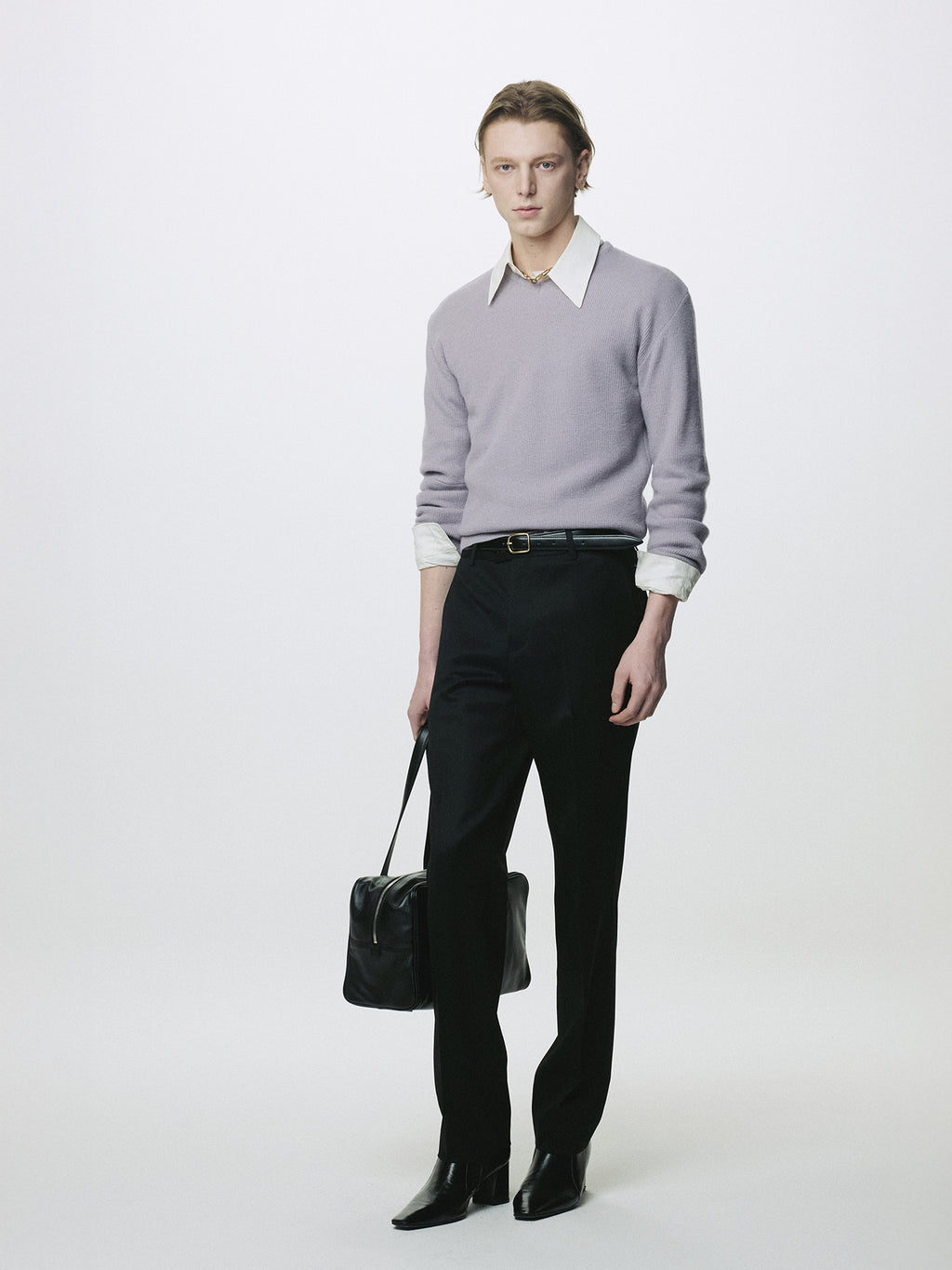 SUPER FINE WOOL COMMANDO V-NECK KNIT_ SLATE GREY
