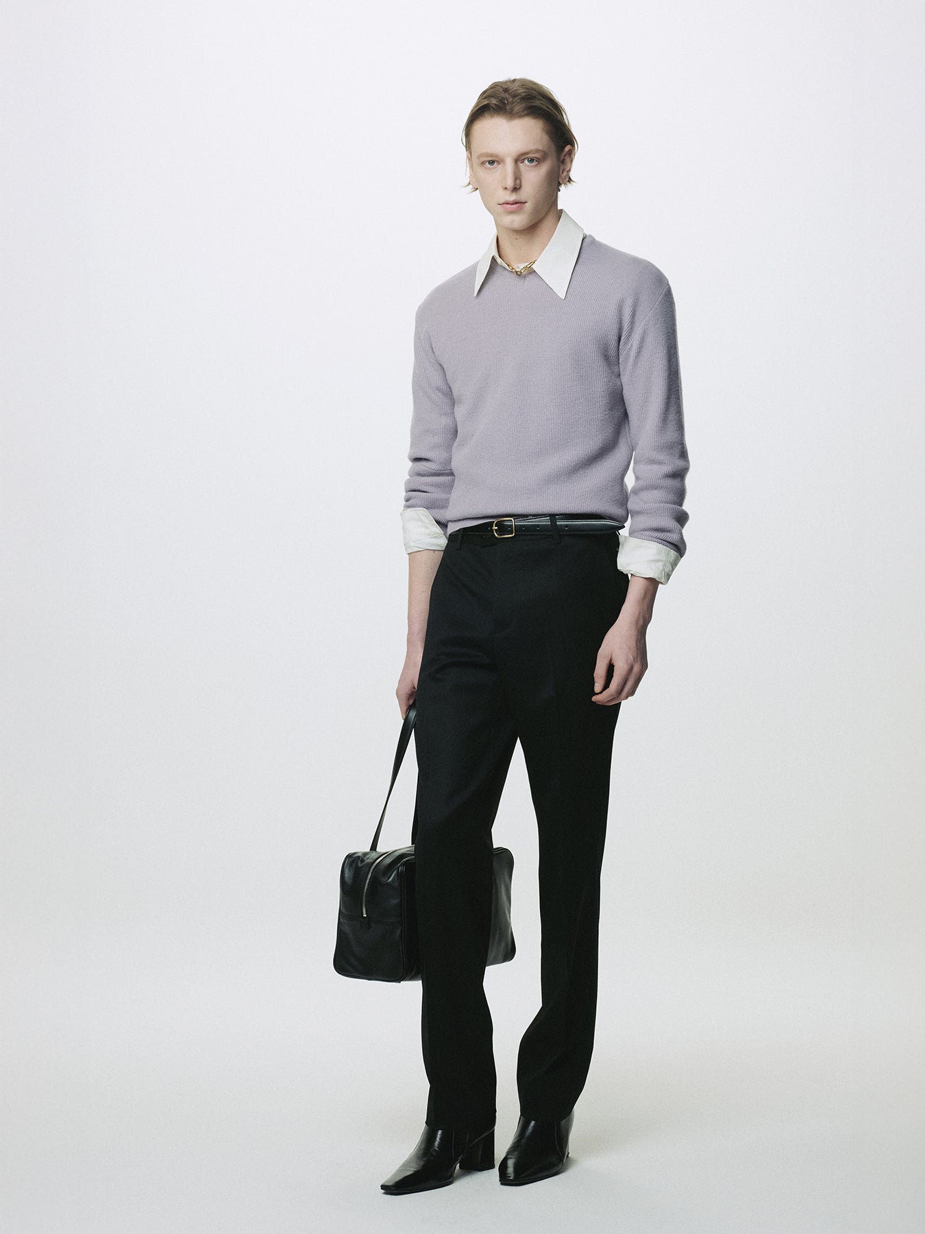 SUPER FINE WOOL COMMANDO V-NECK KNIT_ SLATE GREY